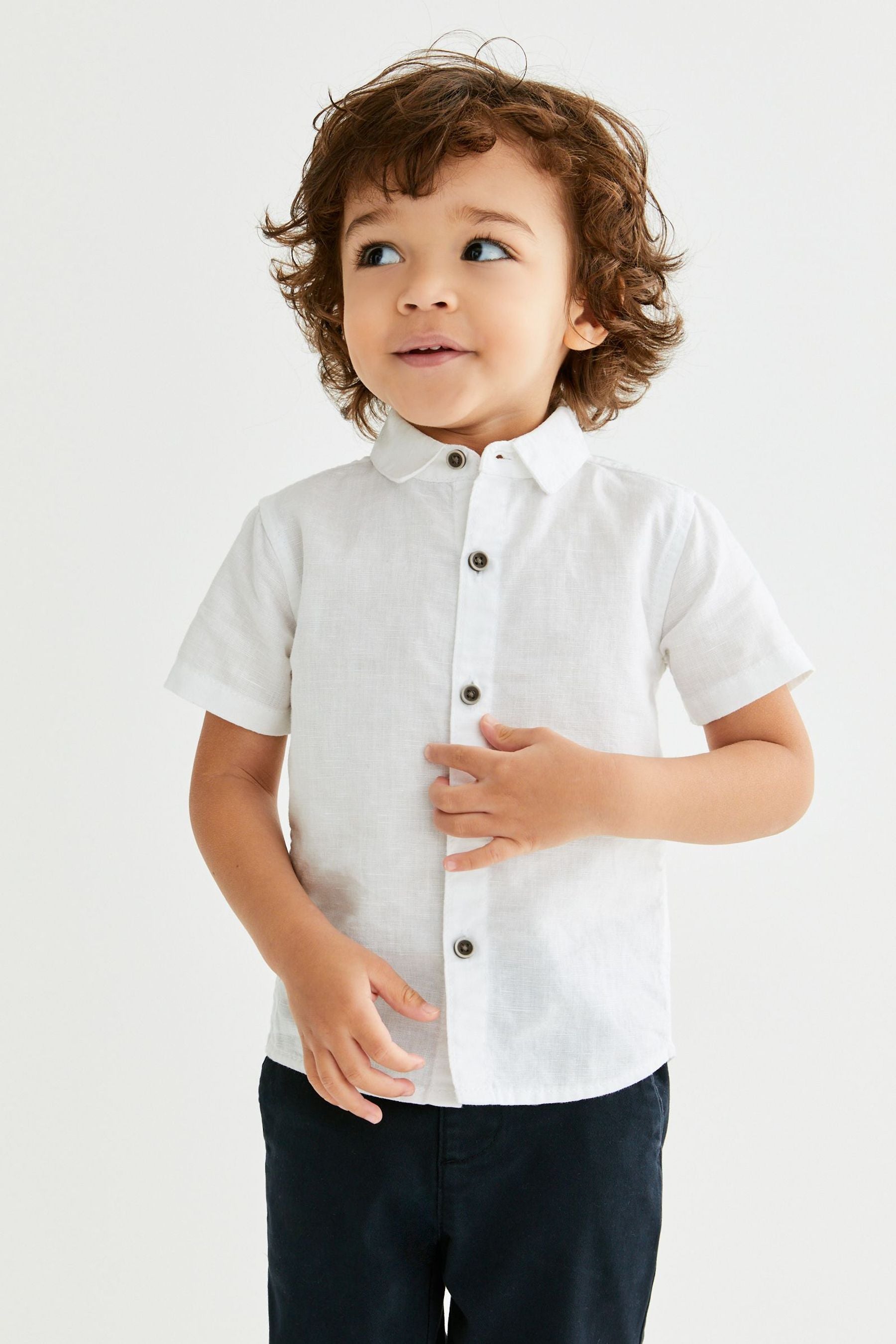 White Short Sleeve Linen Shirt (3mths-7yrs)