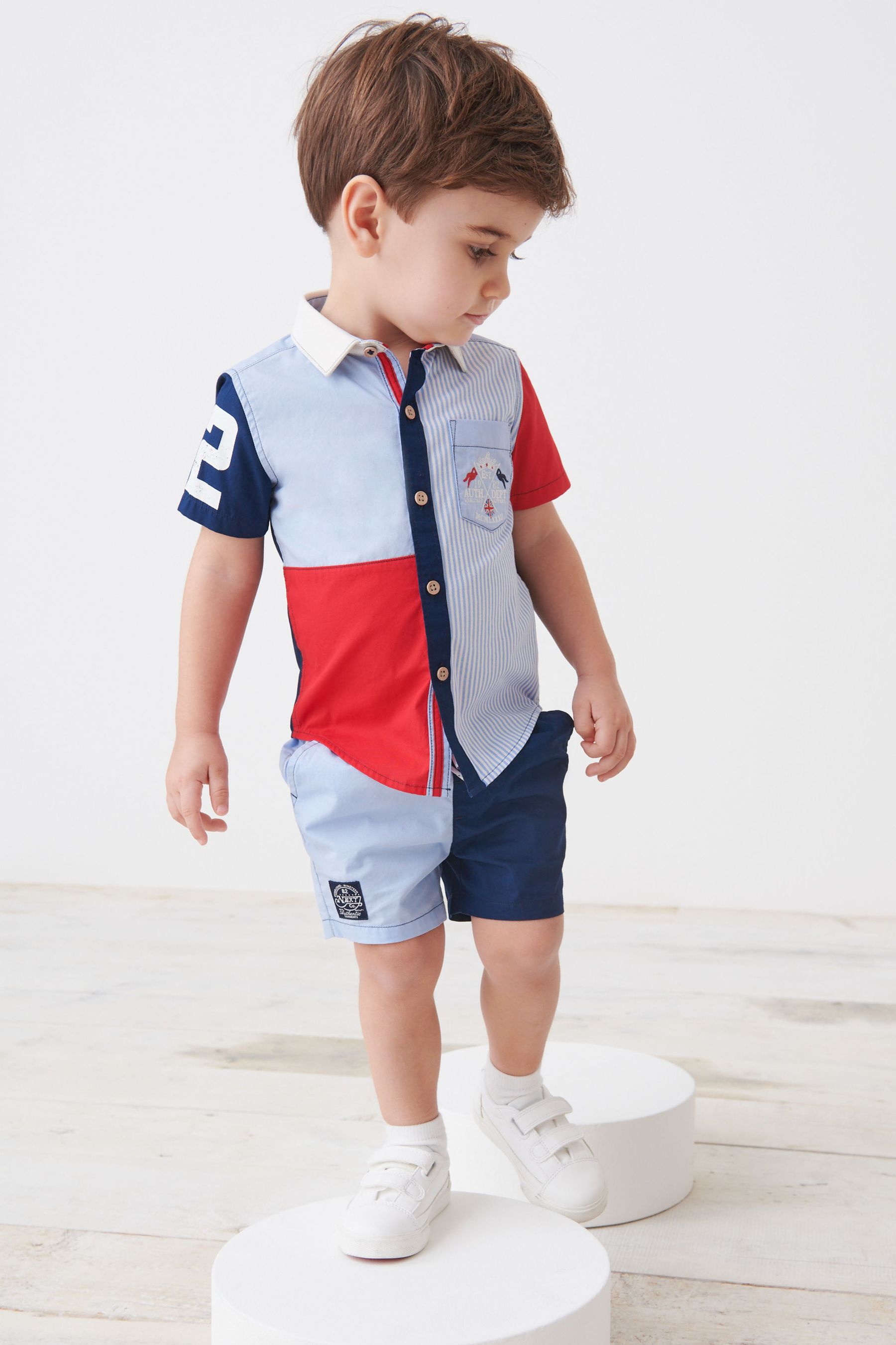 Red/Navy Blue Shirt & Short Set SS Splice Check Shirt (3mths-7yrs)