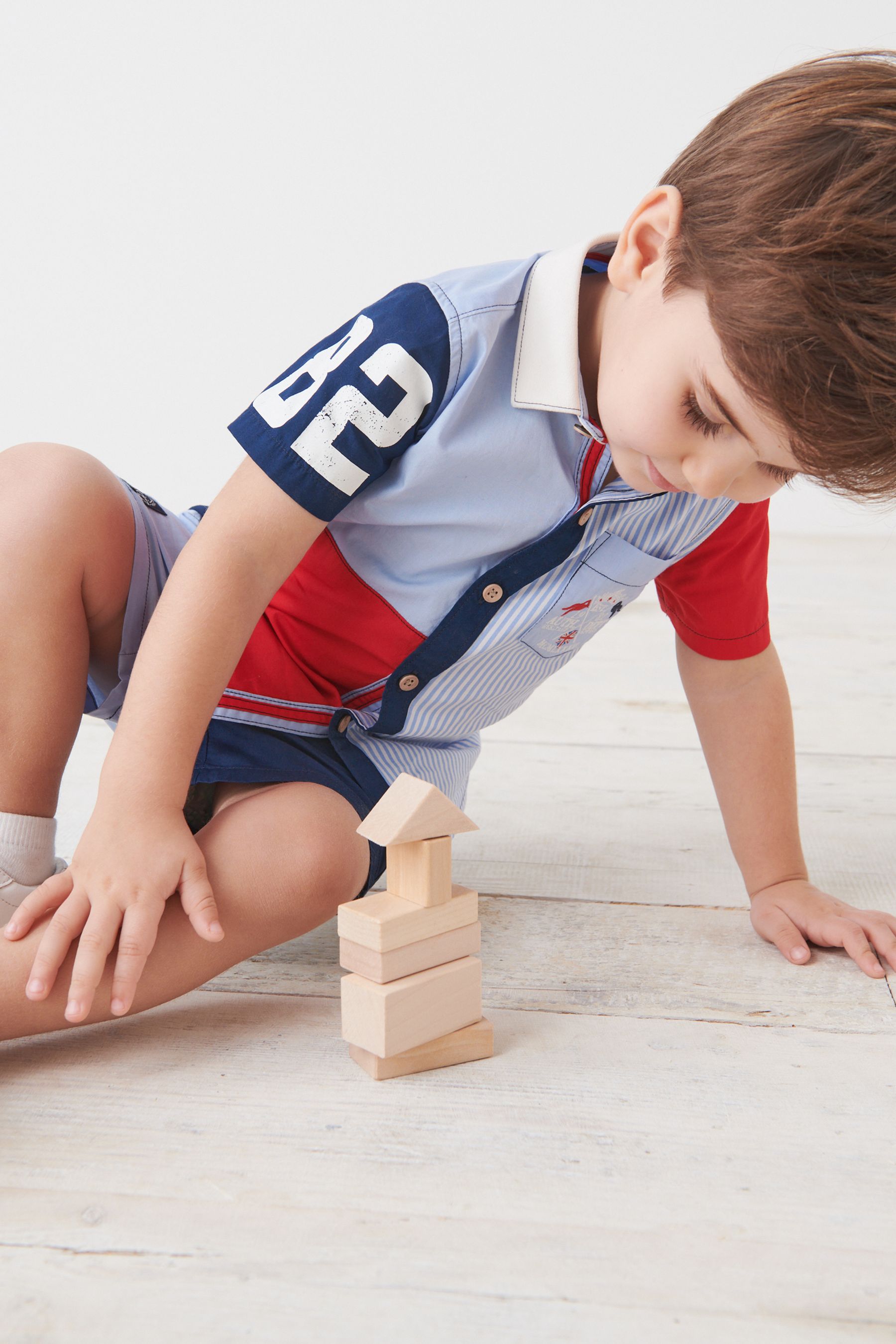 Red/Navy Blue Shirt & Short Set SS Splice Check Shirt (3mths-7yrs)