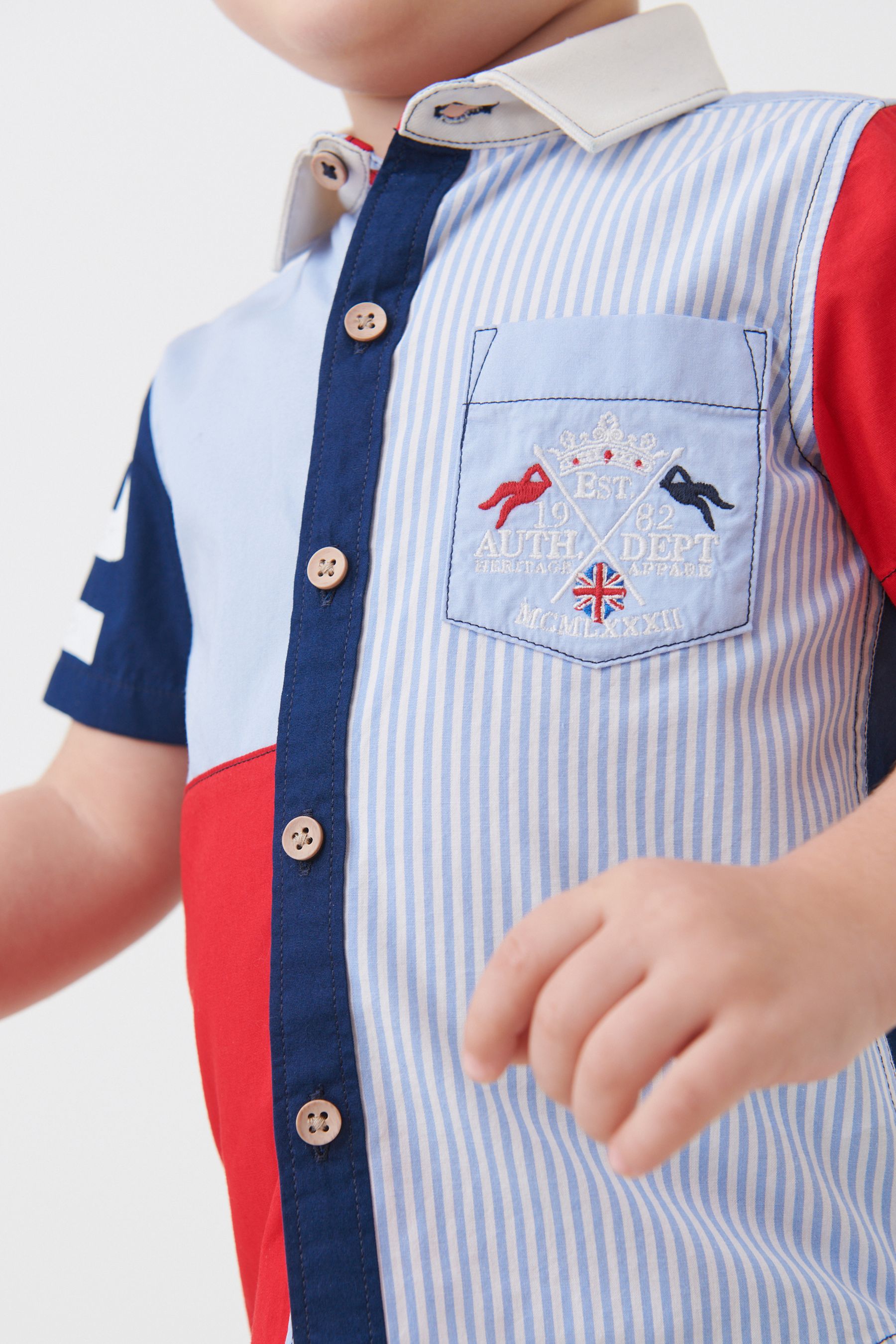 Red/Navy Blue Shirt & Short Set SS Splice Check Shirt (3mths-7yrs)