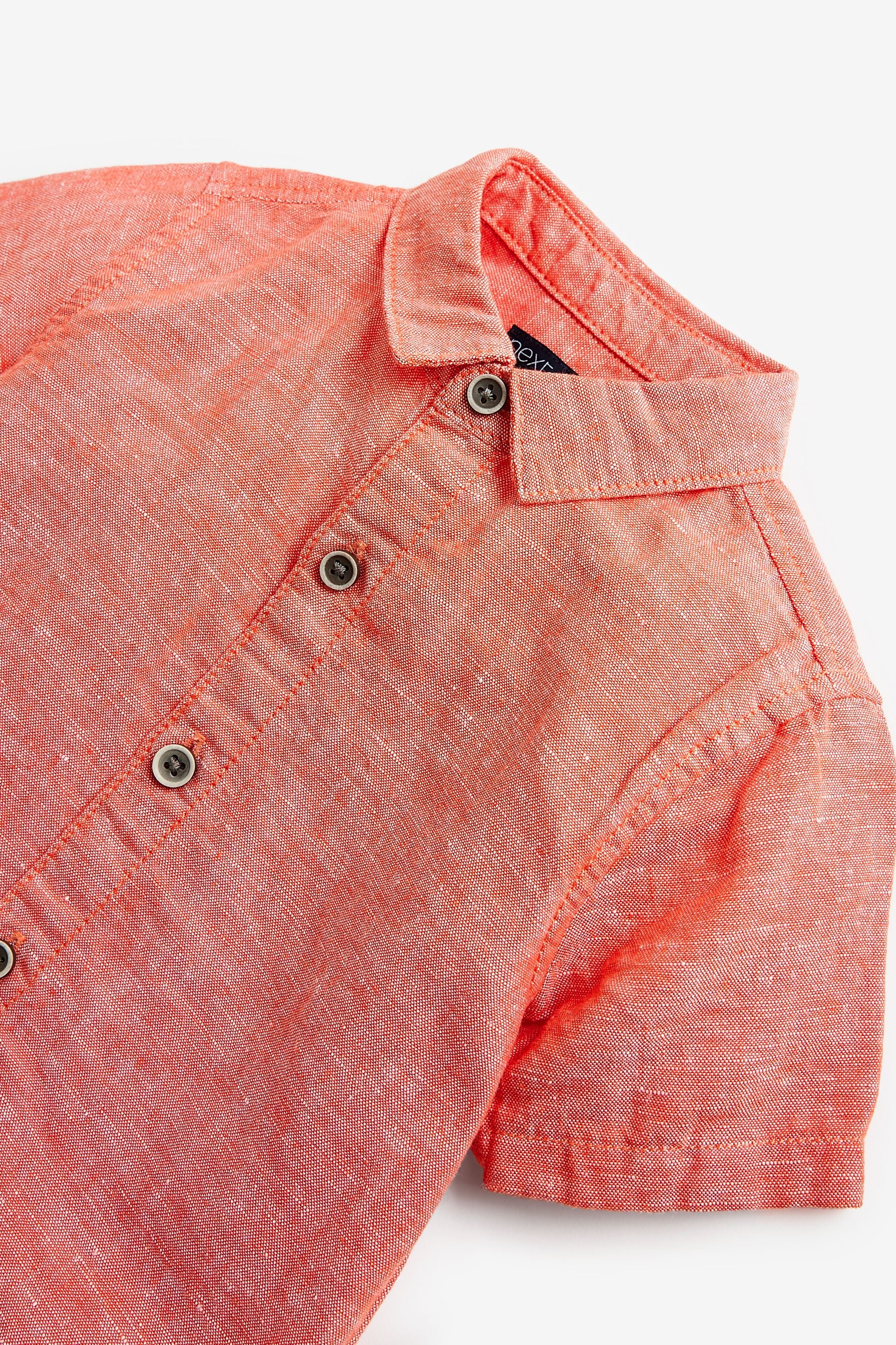 Coral Orange Short Sleeve Linen Shirt (3mths-7yrs)