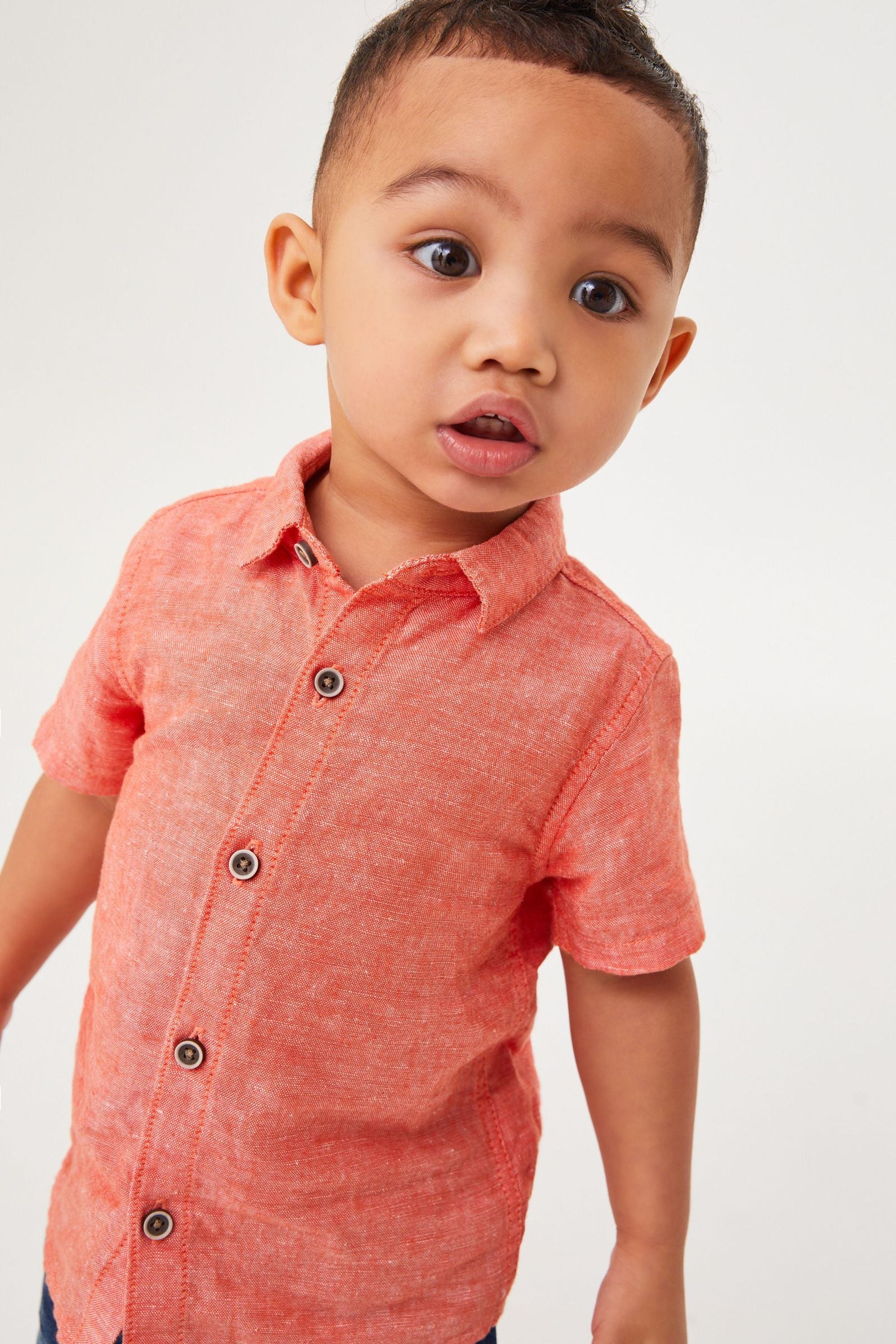 Coral Orange Short Sleeve Linen Shirt (3mths-7yrs)