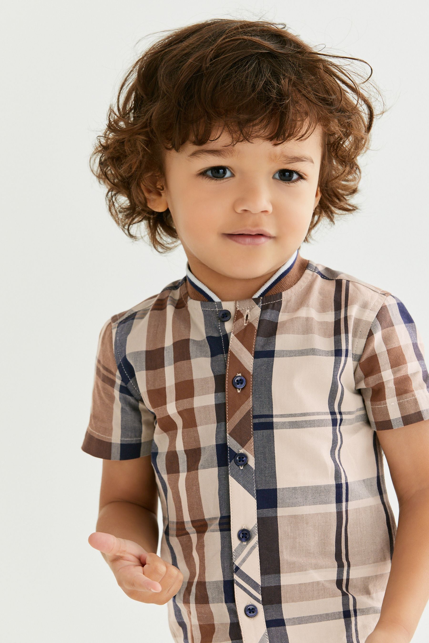 Tan Brown Check Shirt & Short Set SS Splice Check Shirt (3mths-12yrs)