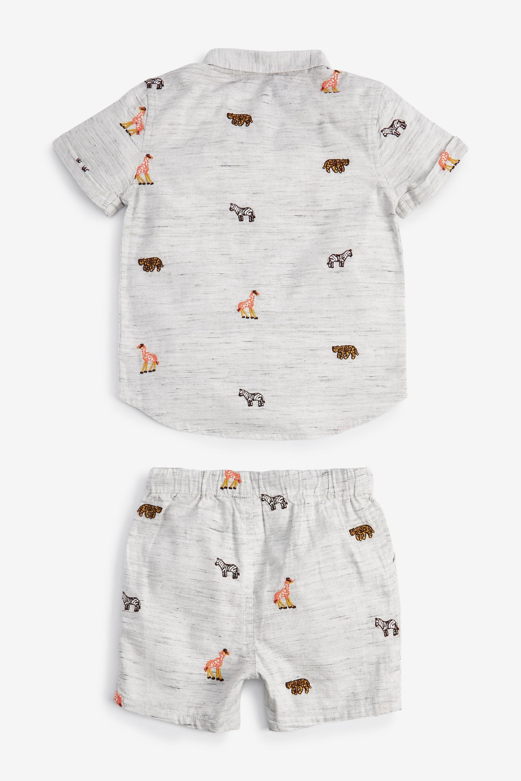 Neutral Embroidered Animal Shirt & Short Set Shirt (3mths-7yrs)