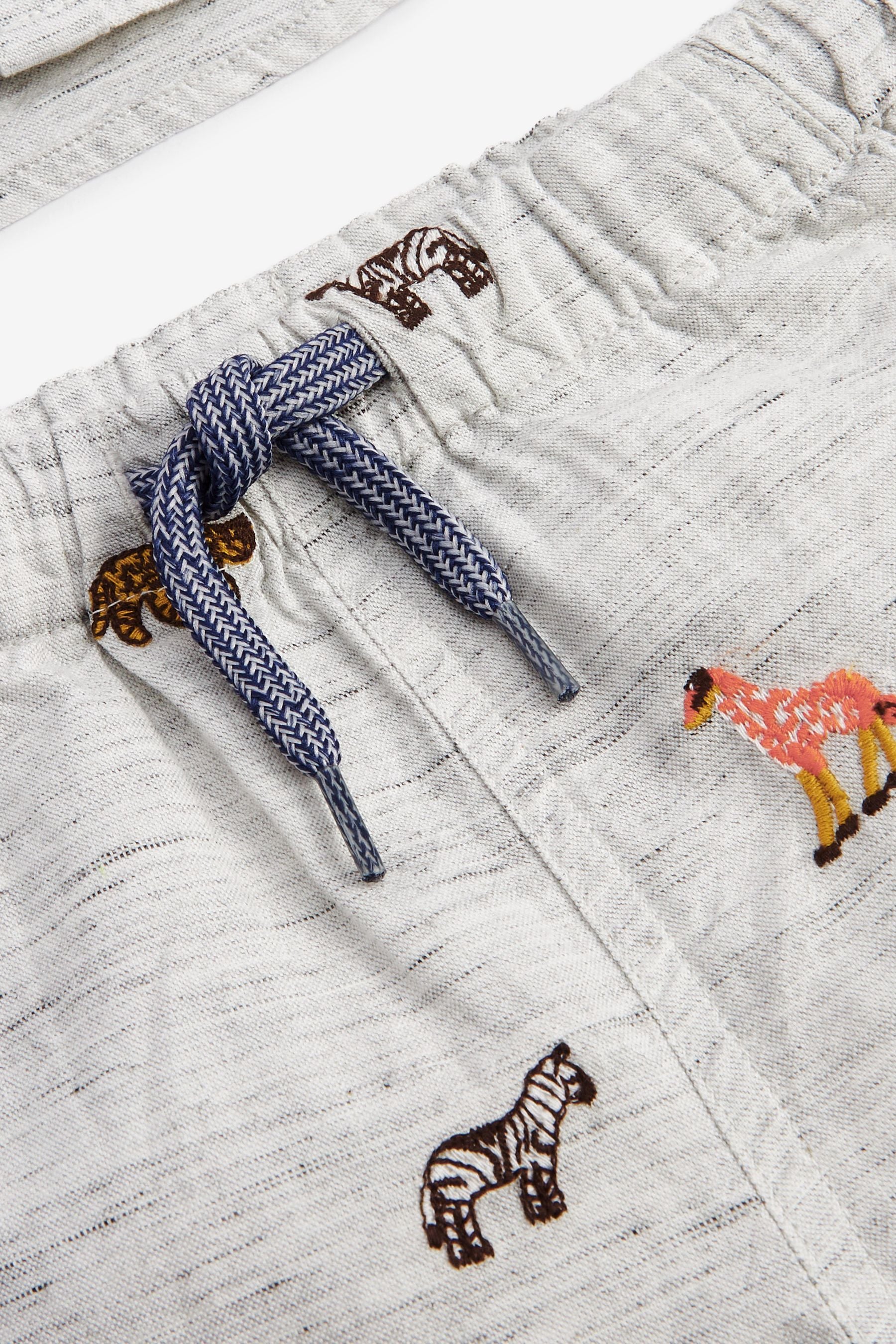 Neutral Embroidered Animal Shirt & Short Set Shirt (3mths-7yrs)