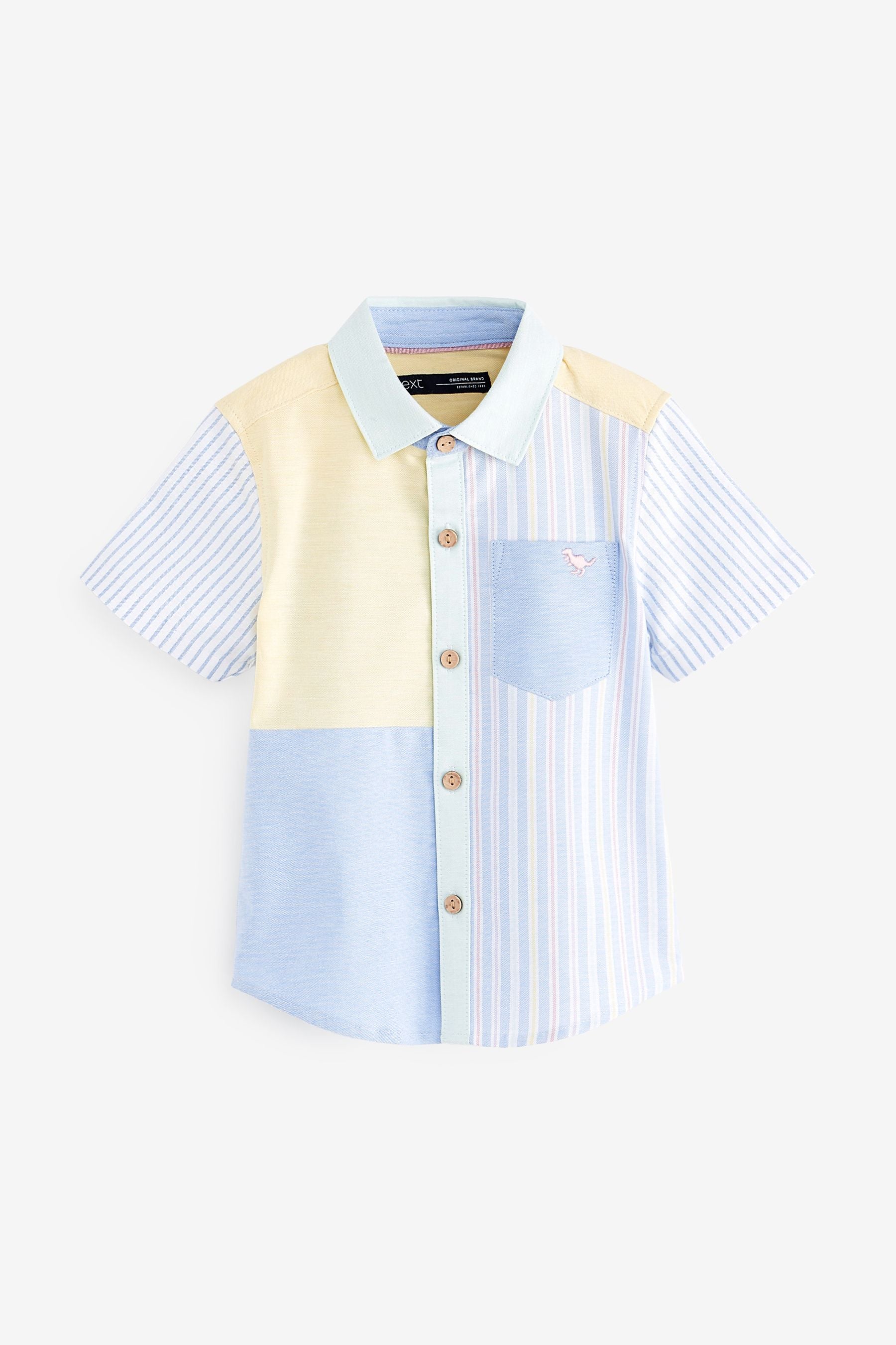 Multi Pastel Short Sleeve Spliced Oxford Shirt (3mths-7yrs)