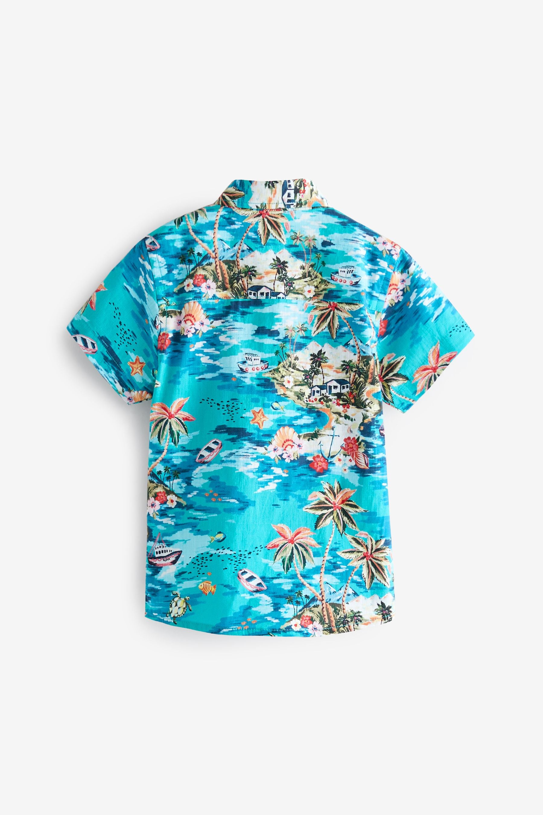 Blue Tropical Print Short Sleeve Shirt (3mths-7yrs)