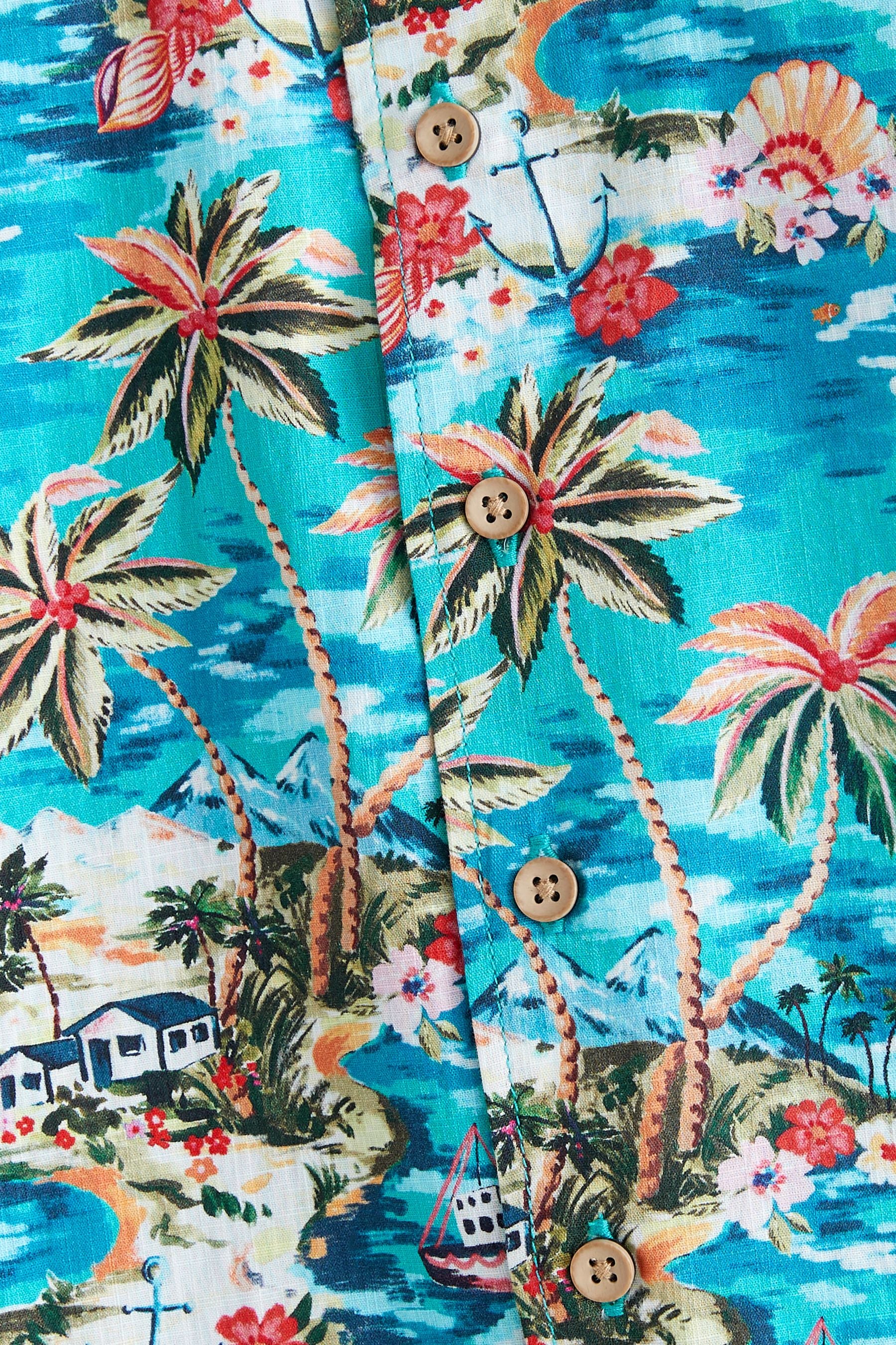 Blue Tropical Print Short Sleeve Shirt (3mths-7yrs)