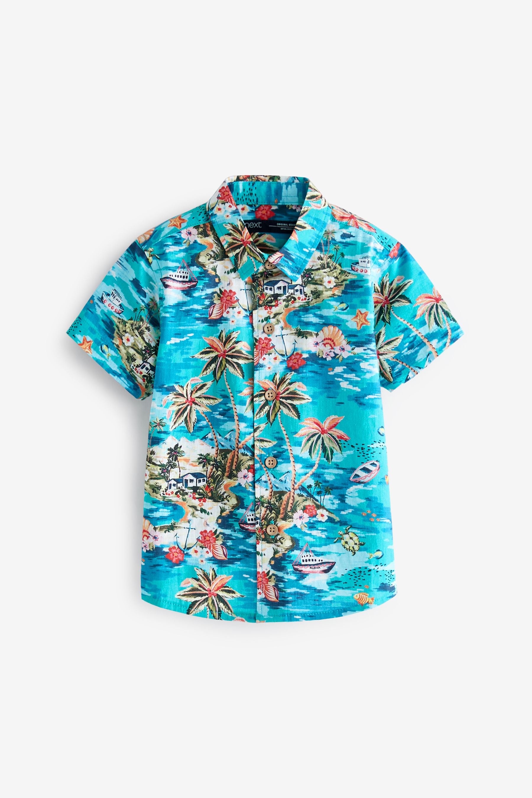 Blue Tropical Print Short Sleeve Shirt (3mths-7yrs)