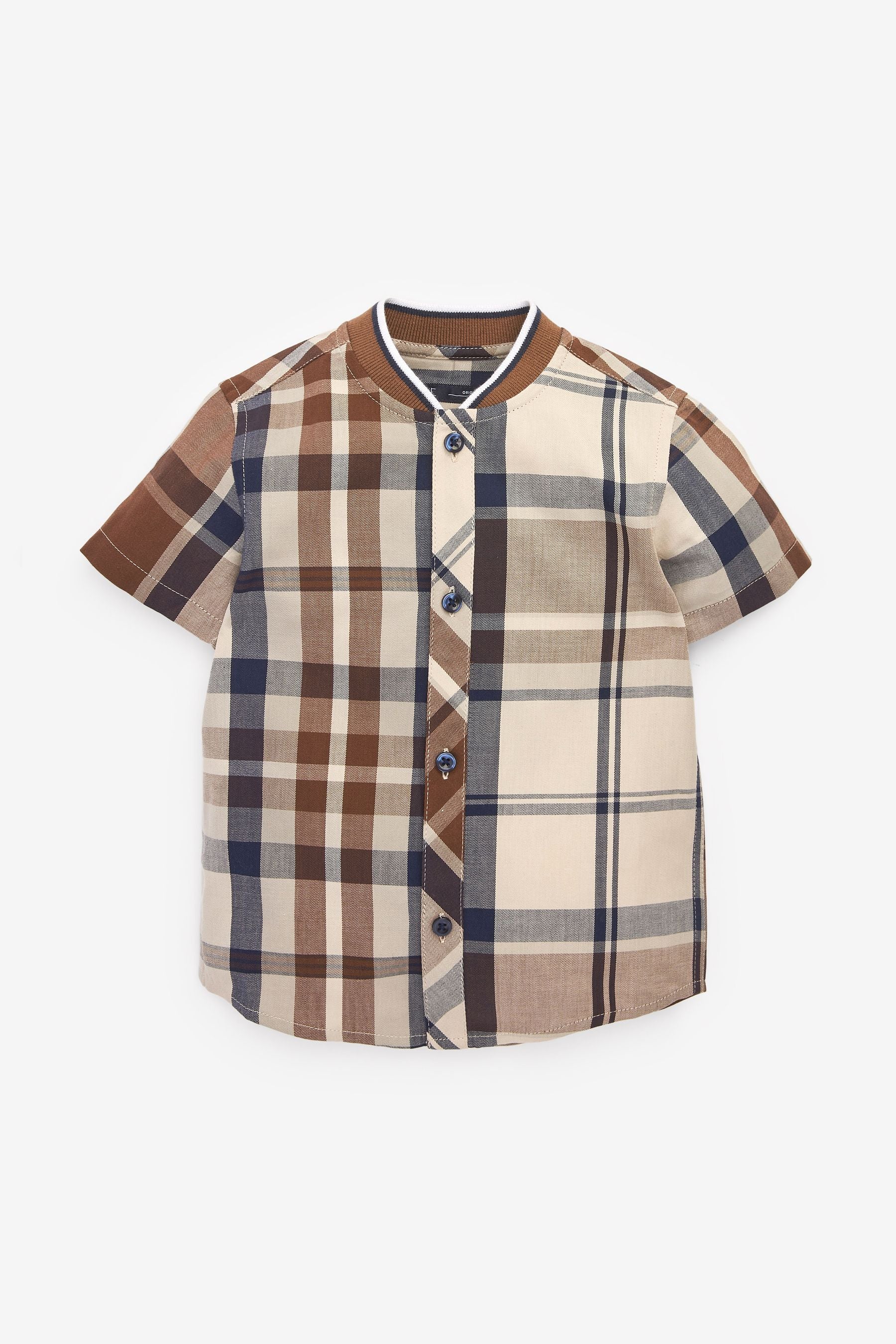 Tan Brown Check Shirt & Short Set SS Splice Check Shirt (3mths-12yrs)