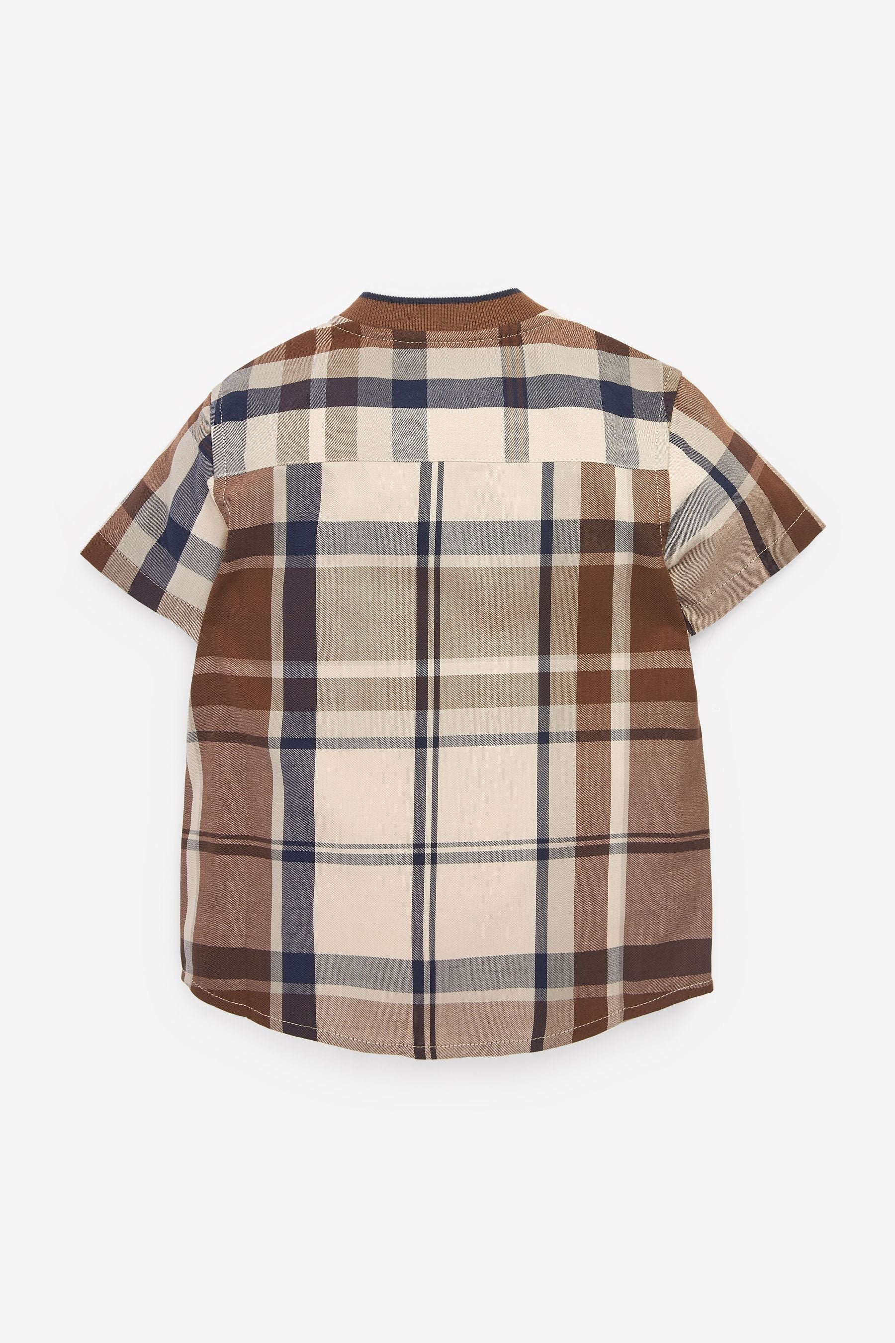 Tan Brown Check Shirt & Short Set SS Splice Check Shirt (3mths-12yrs)