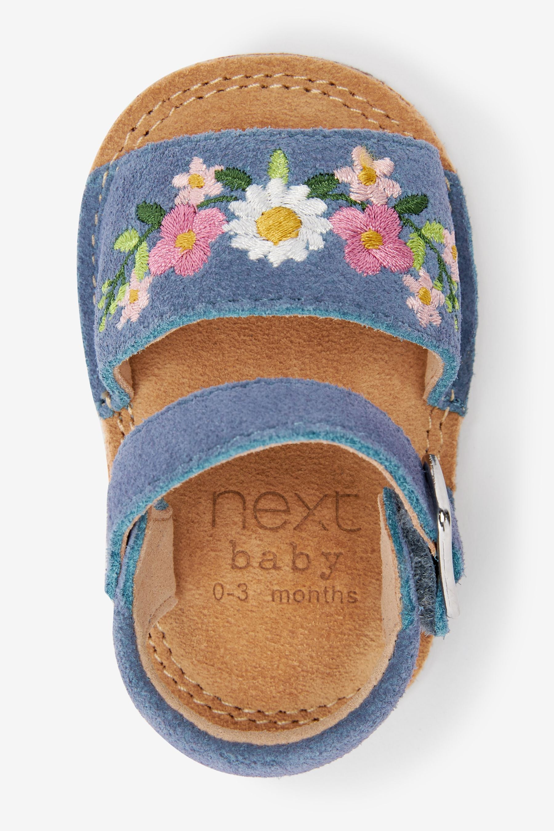 Blue Floral Leather Baby Sandals (0-18mths)