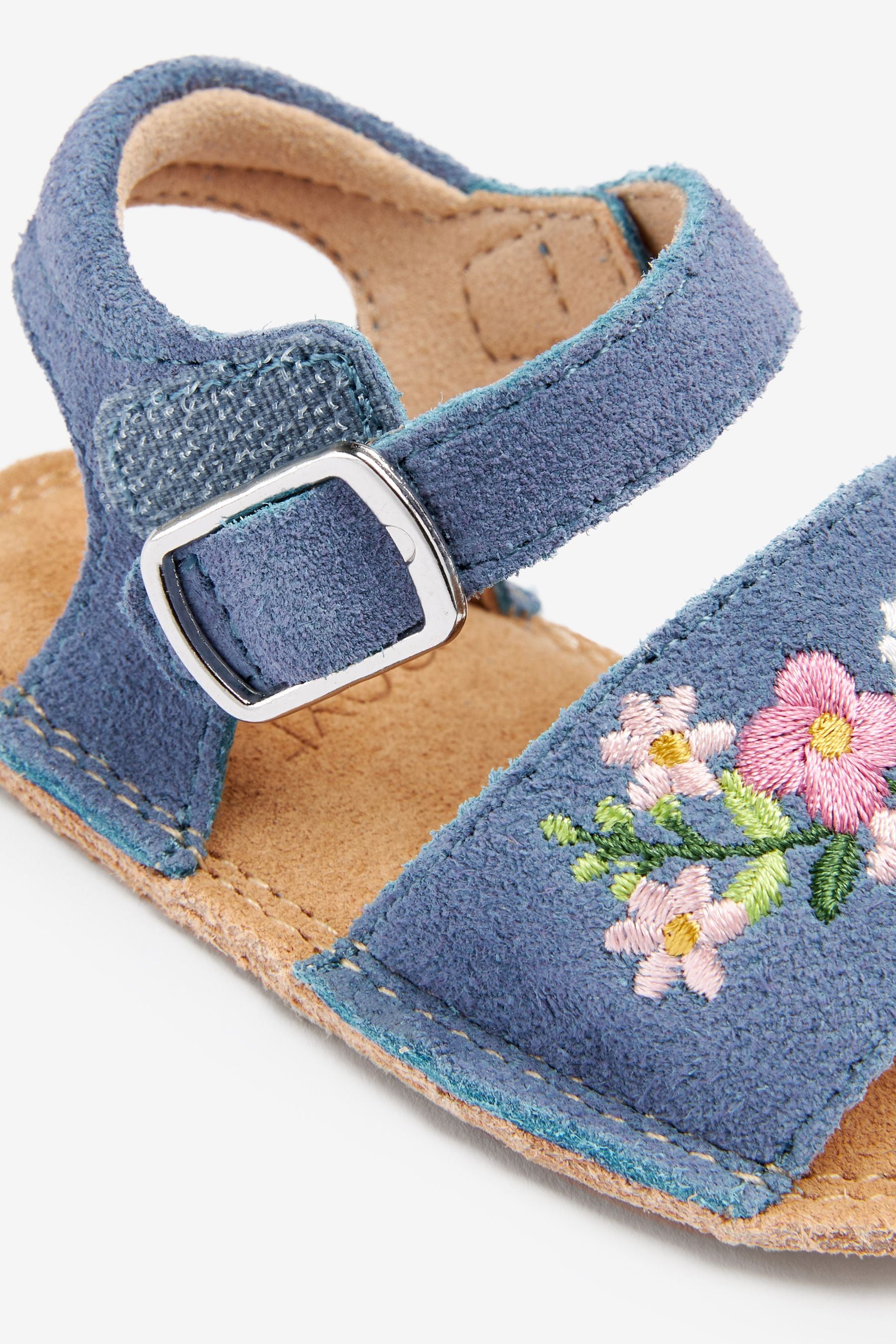 Blue Floral Leather Baby Sandals (0-18mths)