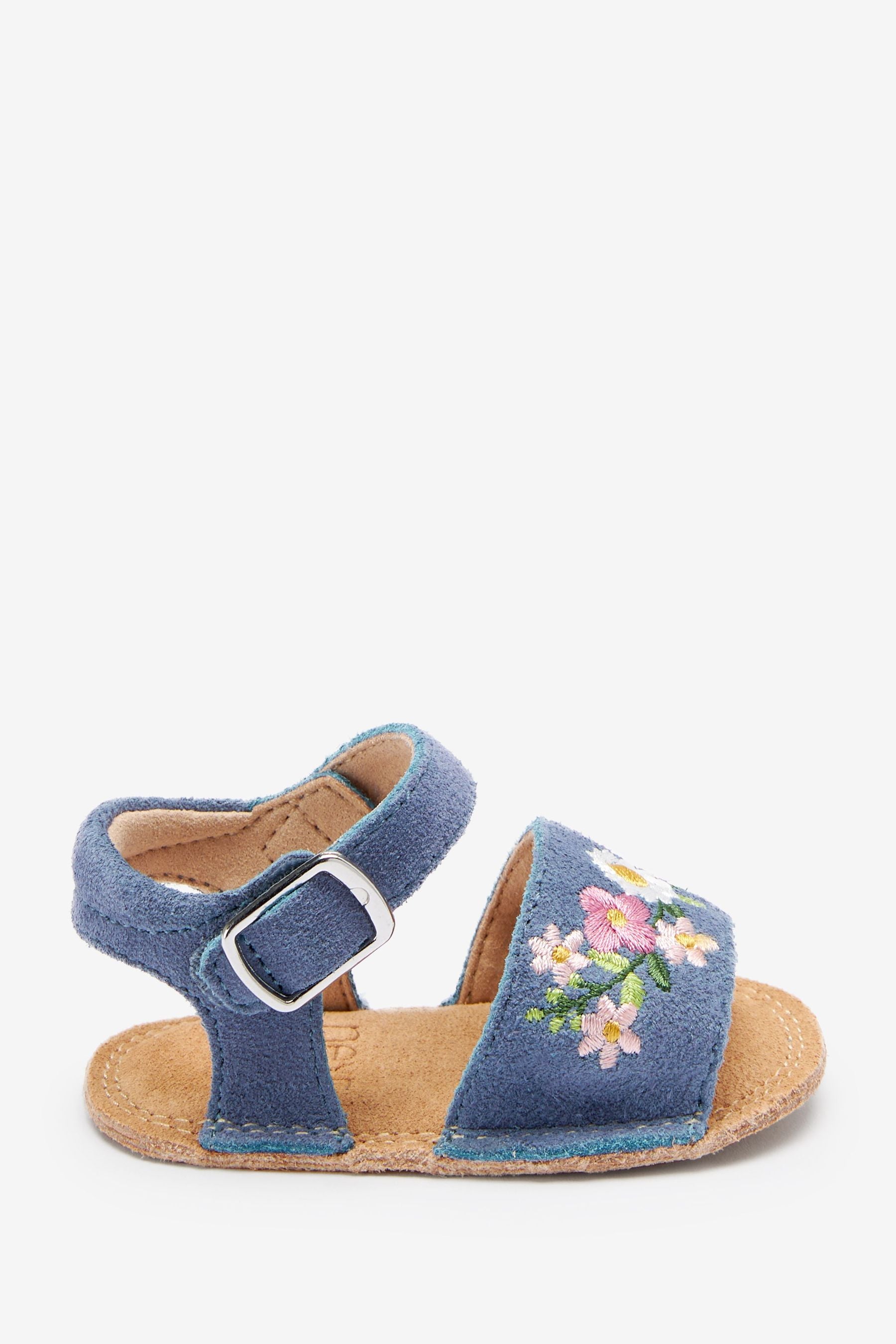 Blue Floral Leather Baby Sandals (0-18mths)