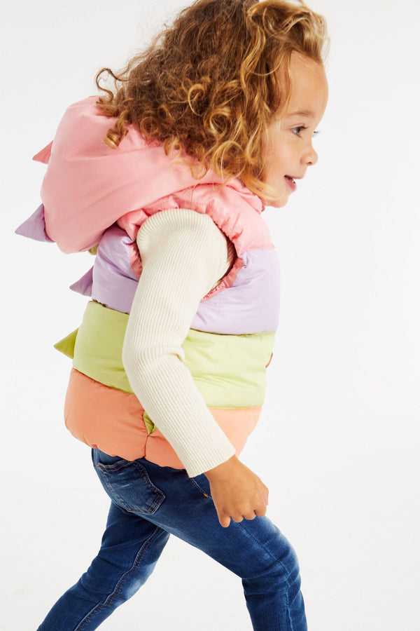 Multi Rainbow Shower Resistant Colourblock Gilet with 3D Dino Spikes (3mths-7yrs)