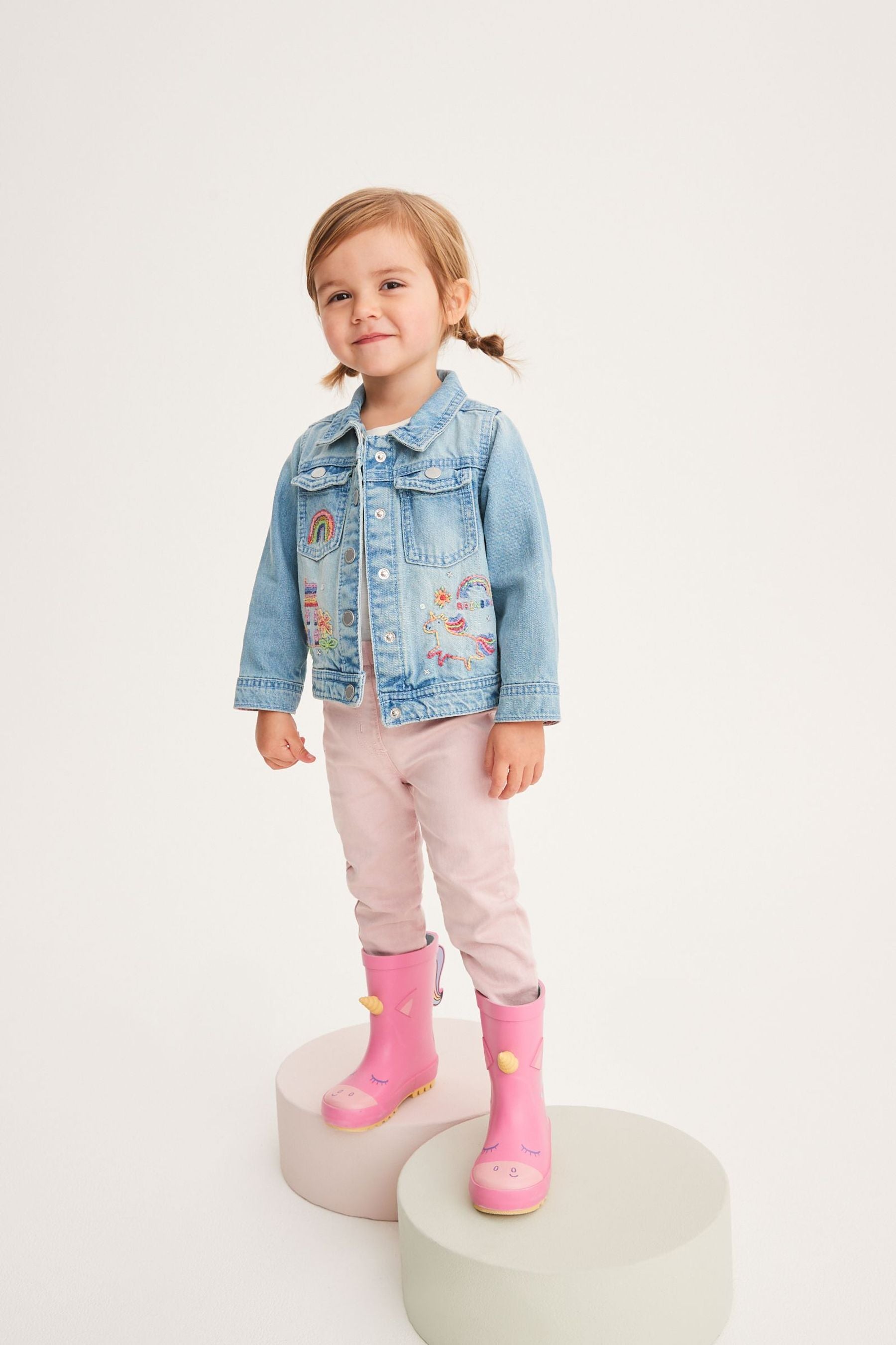 Mid Blue Unicorn Embroidered Denim Jacket (3mths-7yrs)