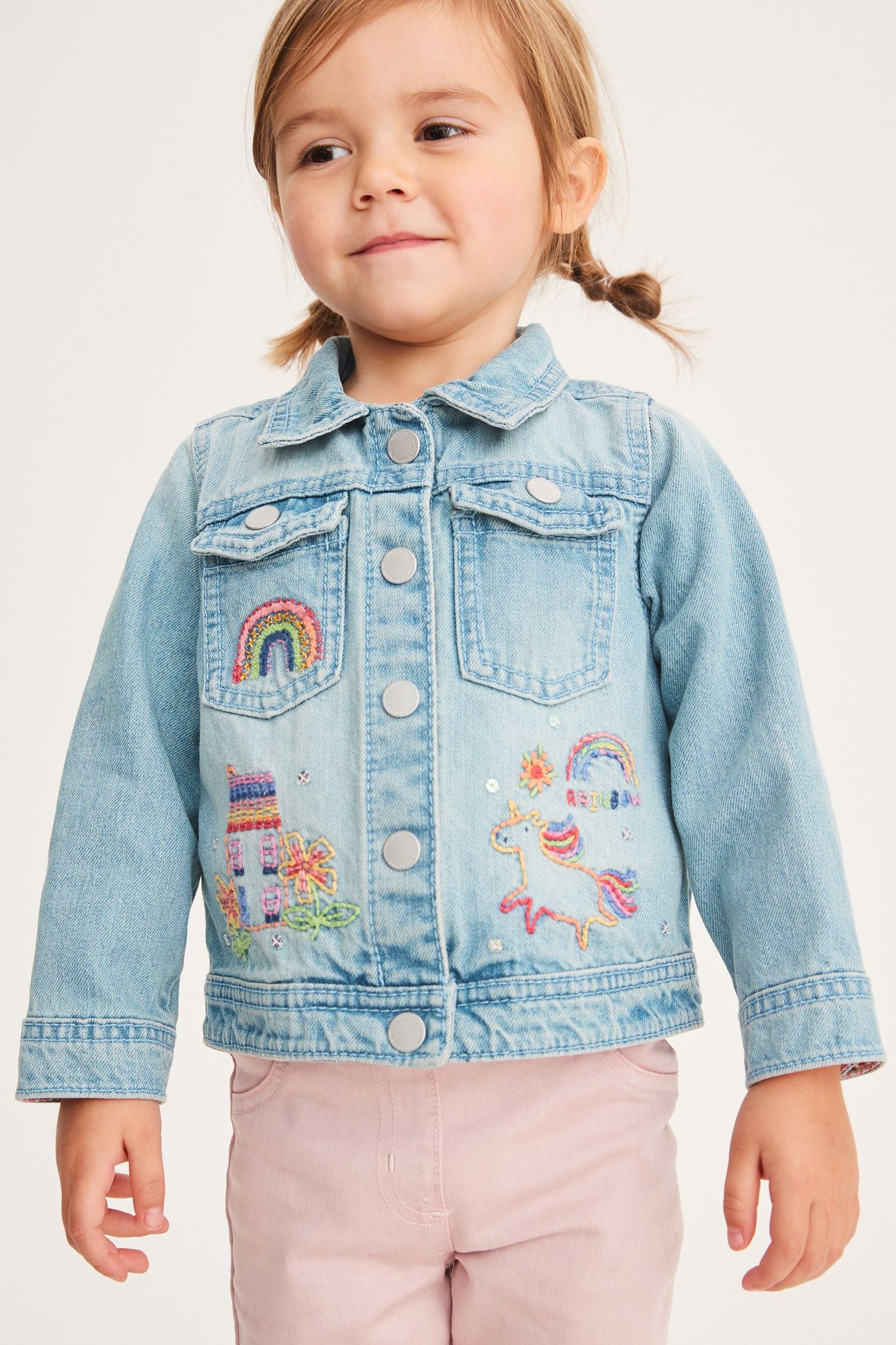 Mid Blue Unicorn Embroidered Denim Jacket (3mths-7yrs)