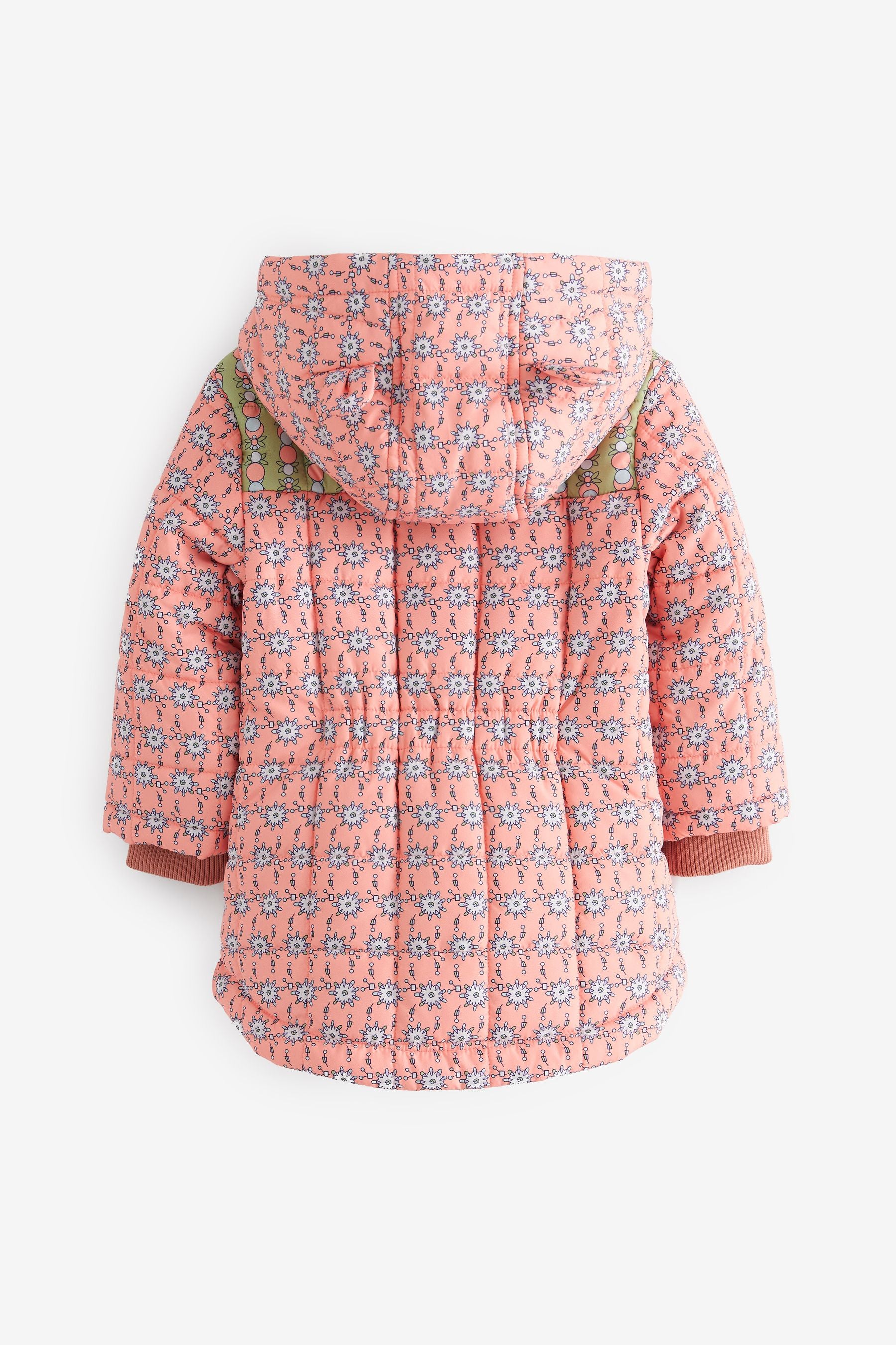 Pink Multi Shower Resistant Colourblock Geo Quilted Coat (3mths-7yrs)