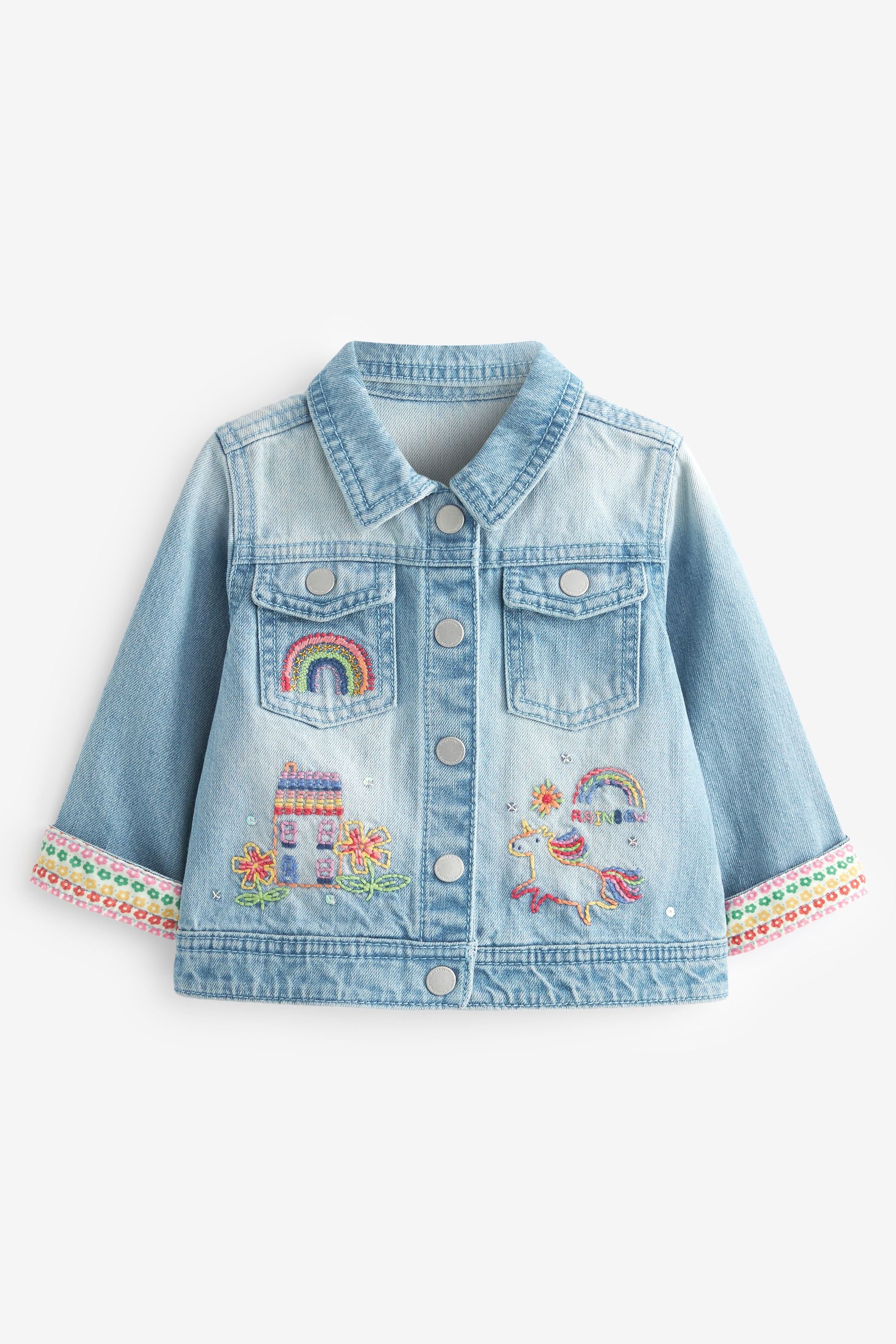 Mid Blue Unicorn Embroidered Denim Jacket (3mths-7yrs)