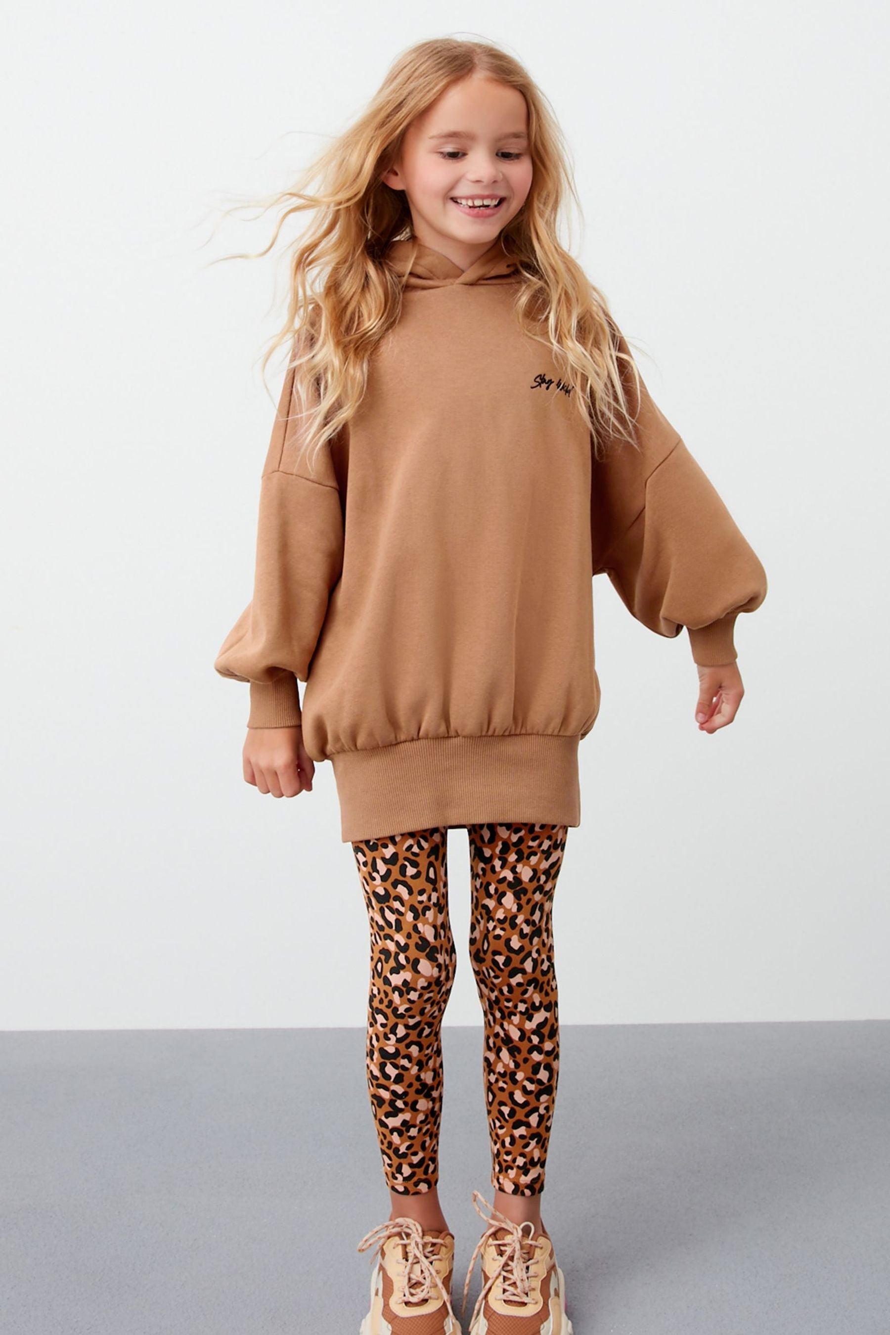 Tan Brown/Animal Hoodie And Printed Legging Set (3-16yrs)