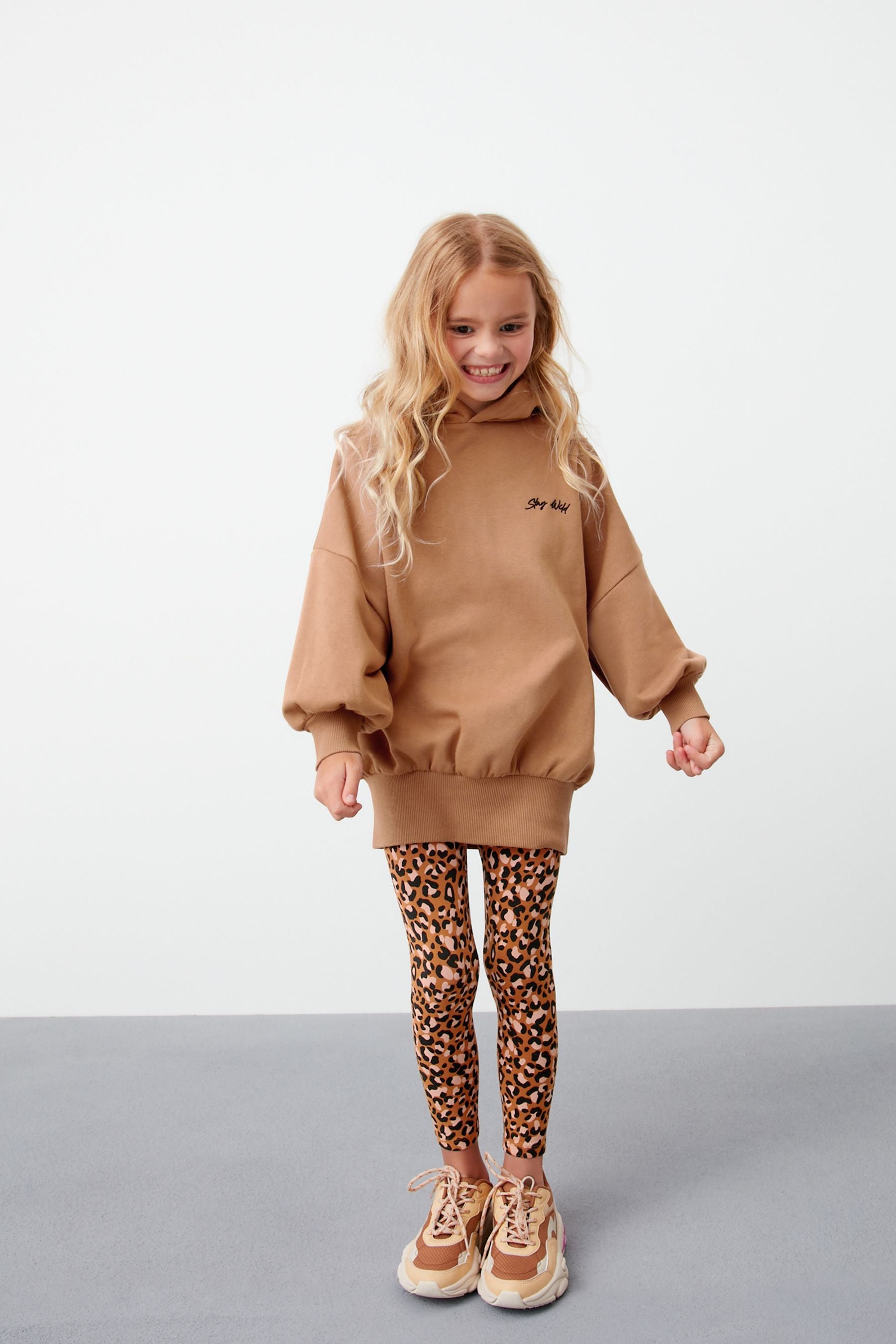 Tan Brown/Animal Hoodie And Printed Legging Set (3-16yrs)