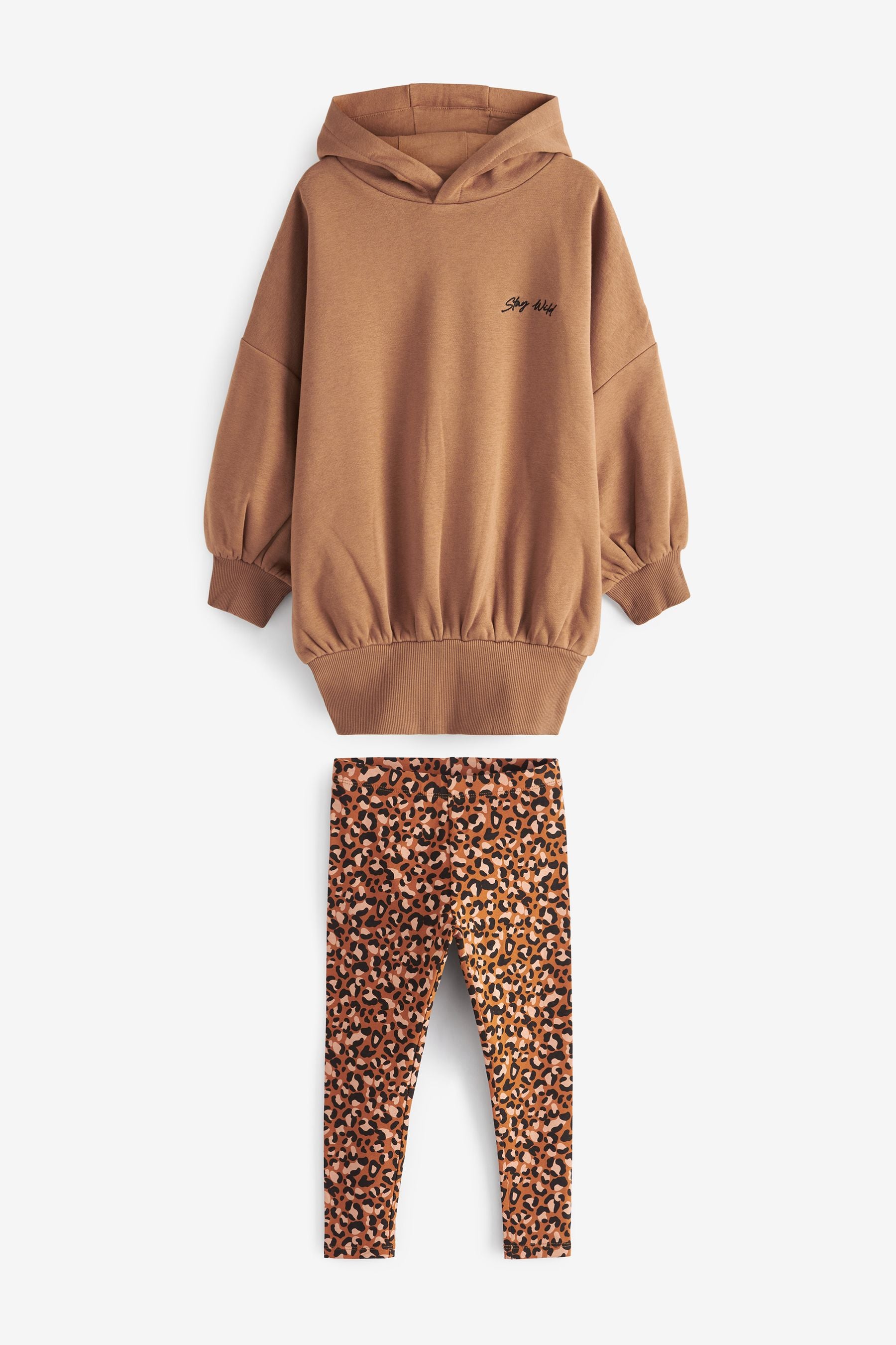 Tan Brown/Animal Hoodie And Printed Legging Set (3-16yrs)