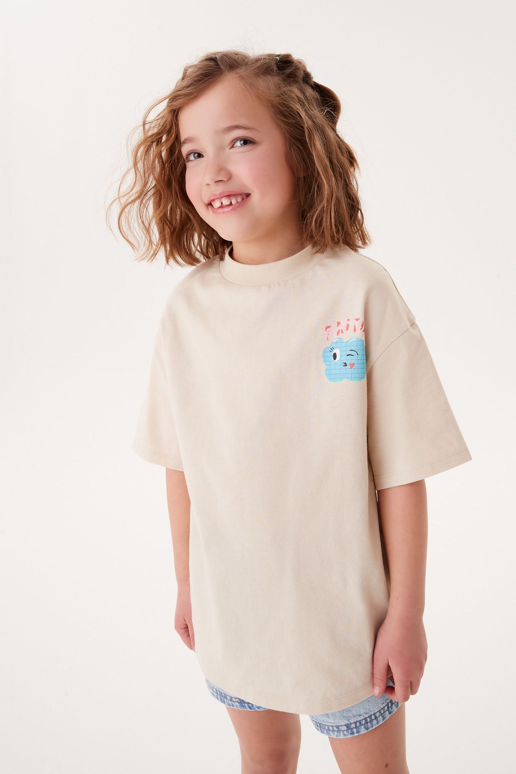 Neutral Cream Oversized Back Print T-Shirt (3-16yrs)