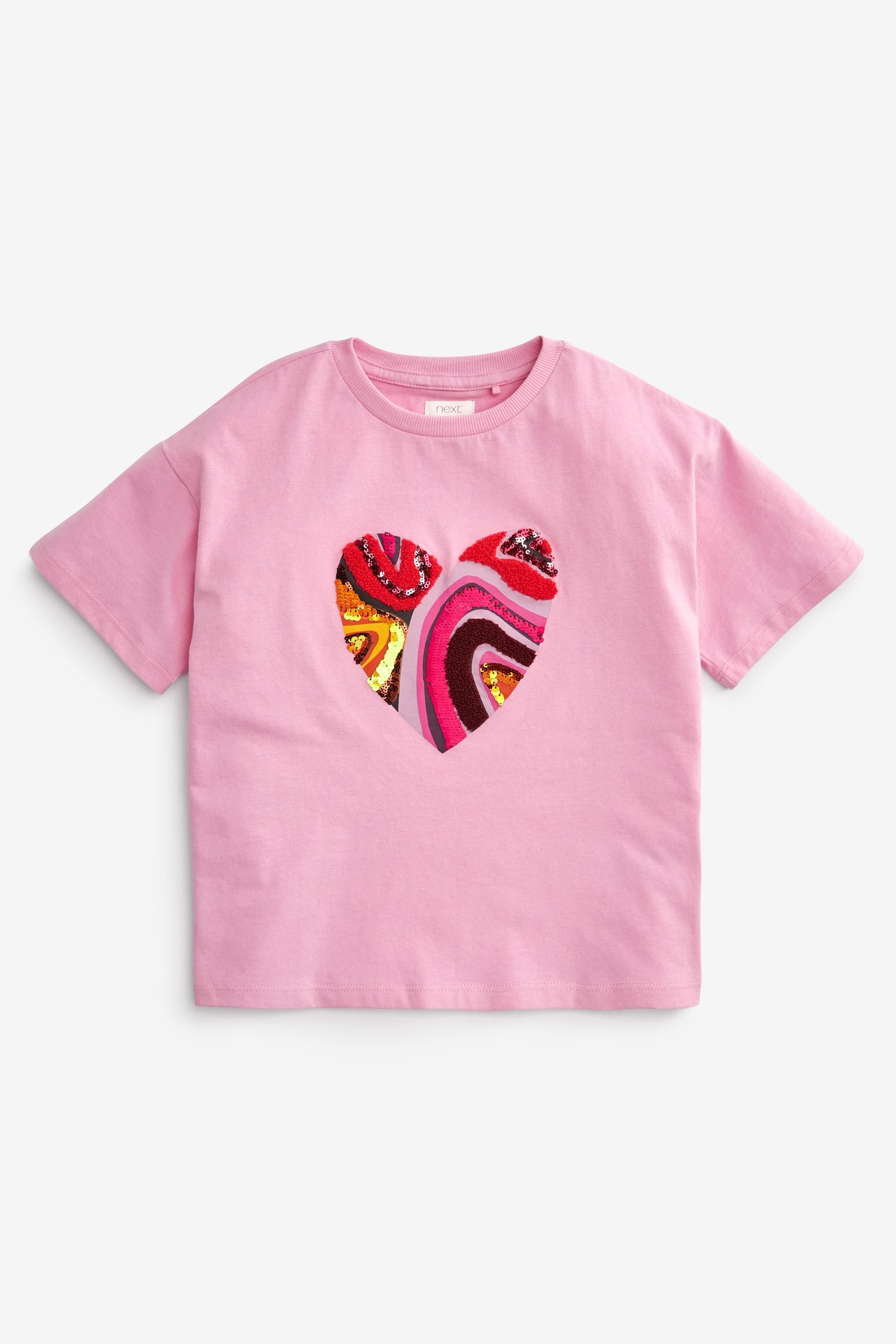 Pink Embroidered Sequin Heart T-Shirt (3-16yrs)