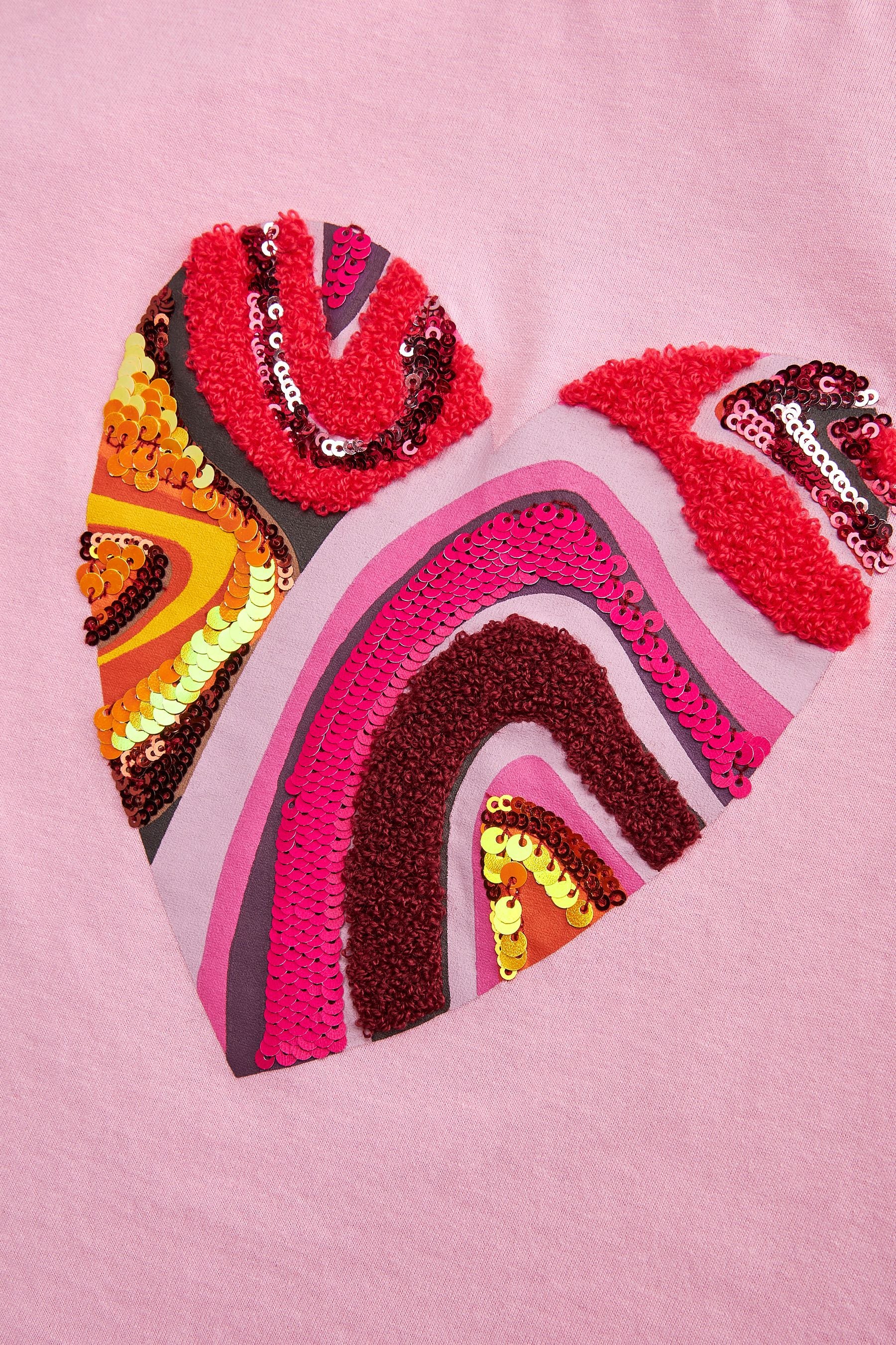 Pink Embroidered Sequin Heart T-Shirt (3-16yrs)