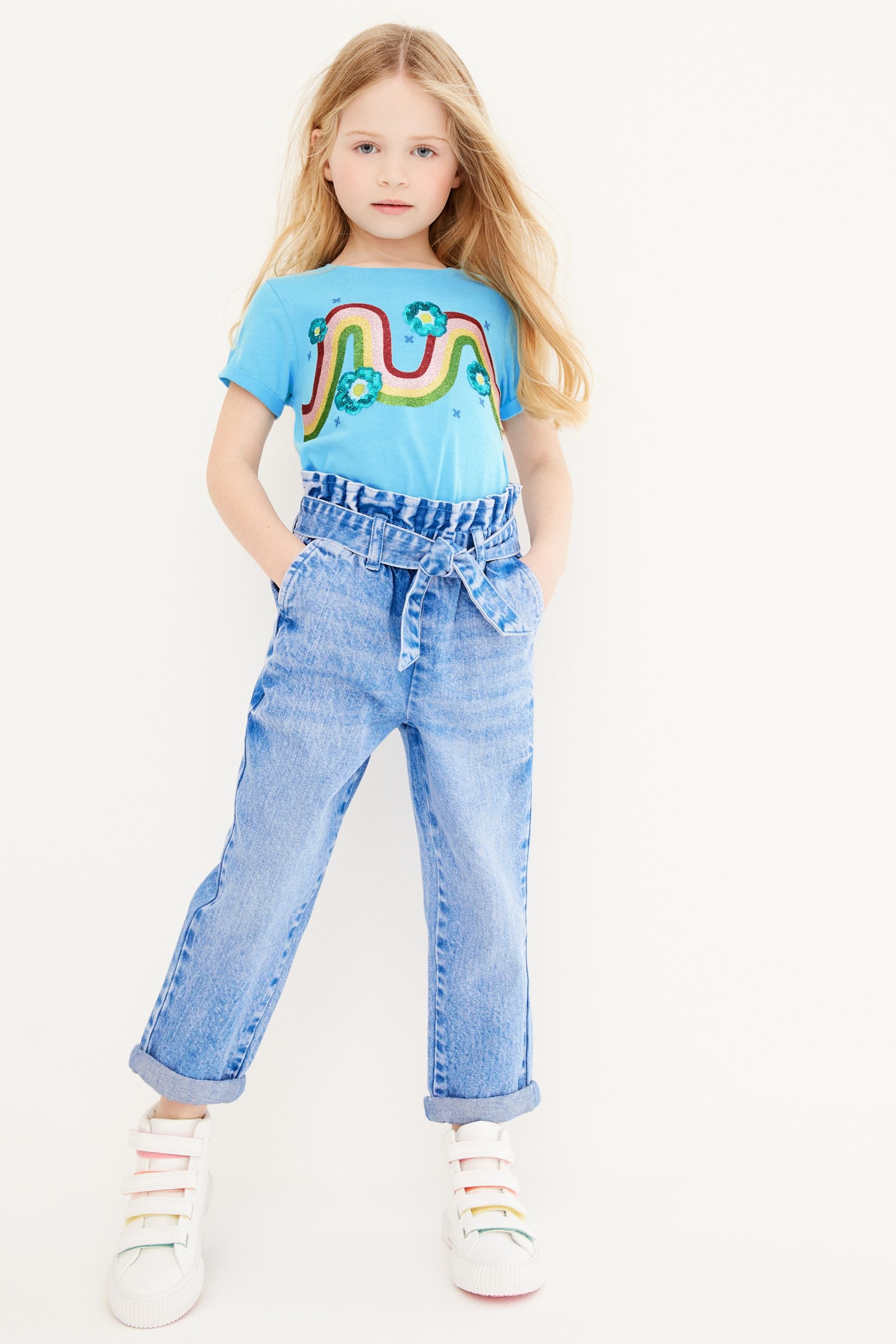 Blue Sequin Glitter Rainbow T-Shirt (3-16yrs)