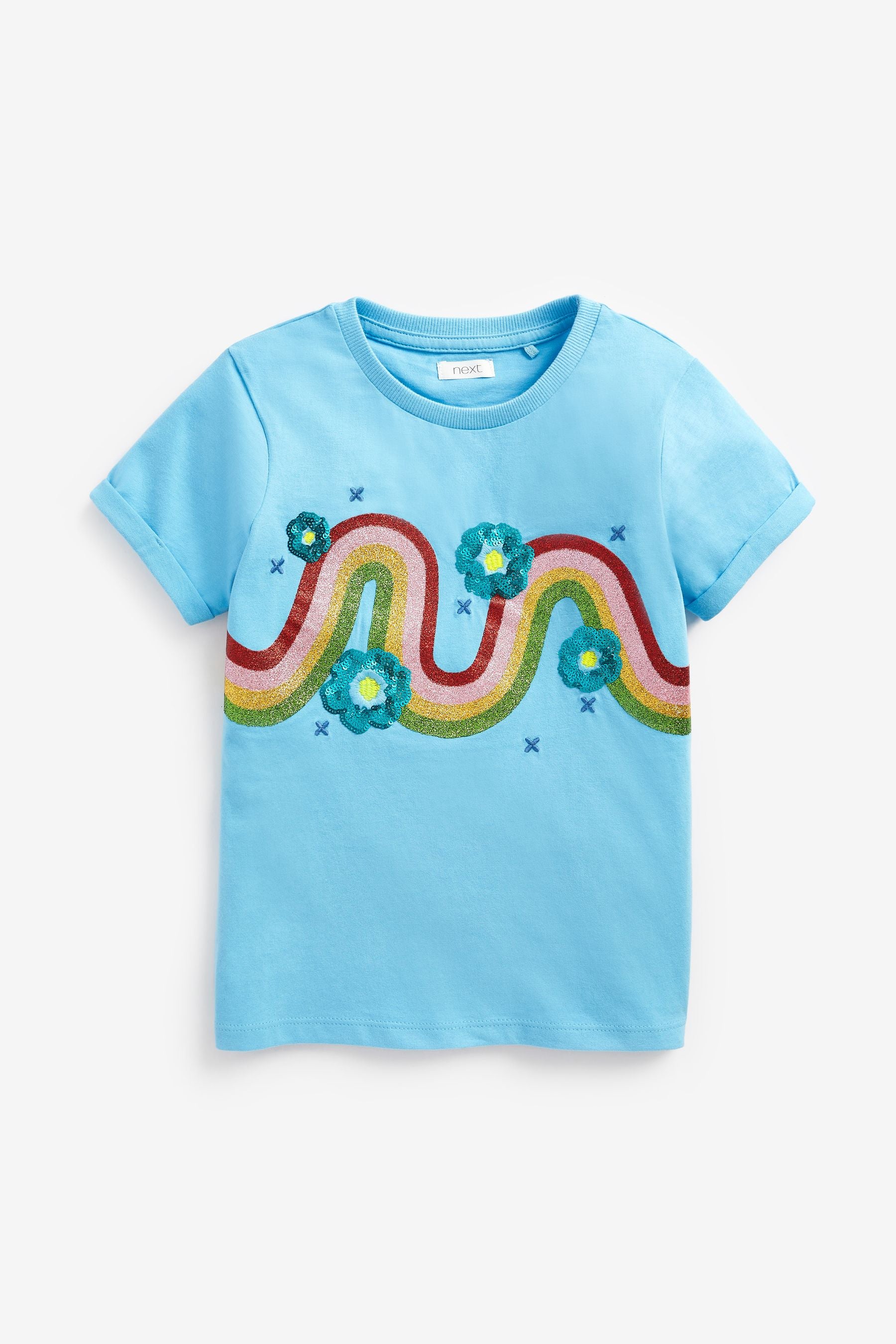 Blue Sequin Glitter Rainbow T-Shirt (3-16yrs)