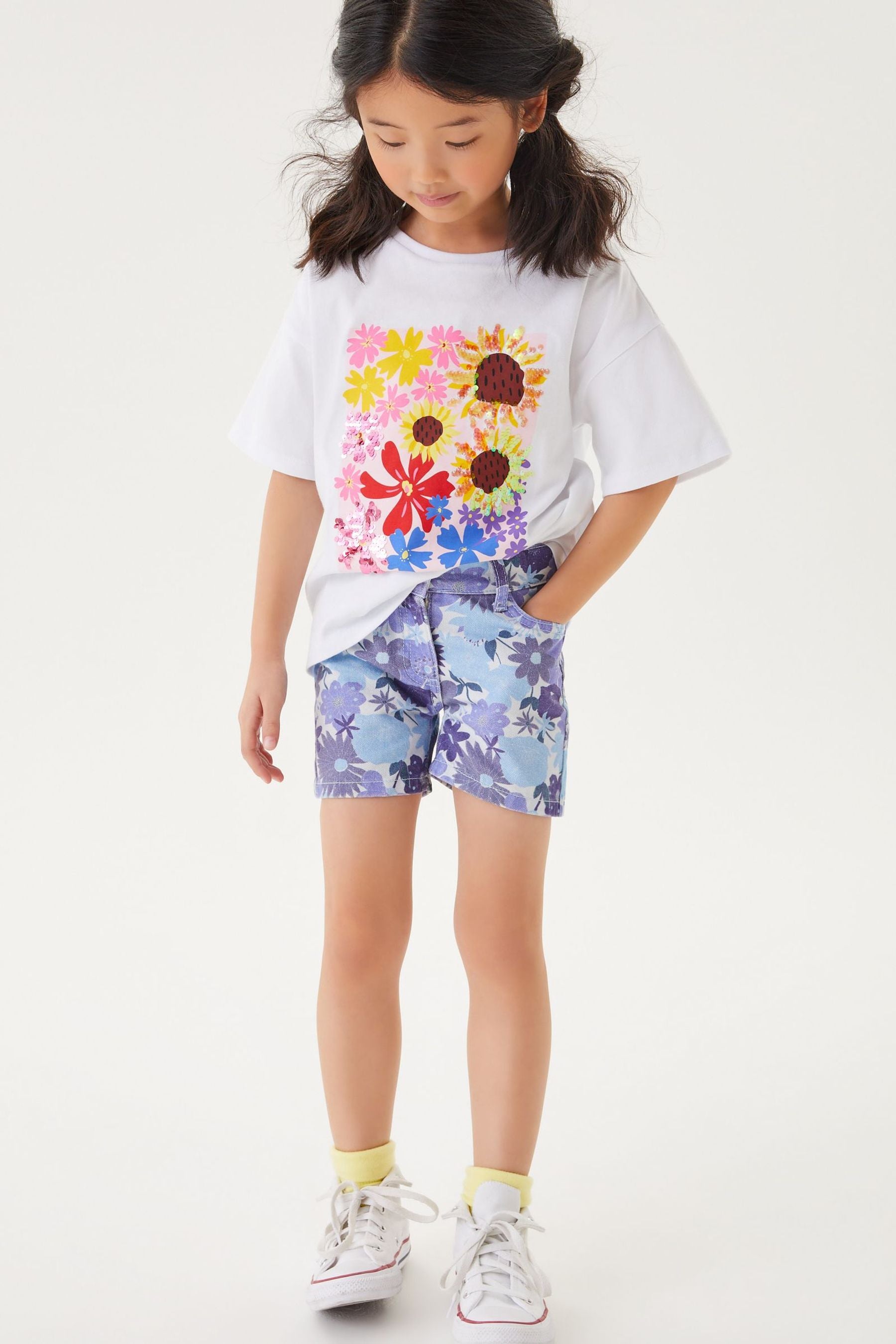 Ecru White Sequin Flower T-Shirt (3-16yrs)