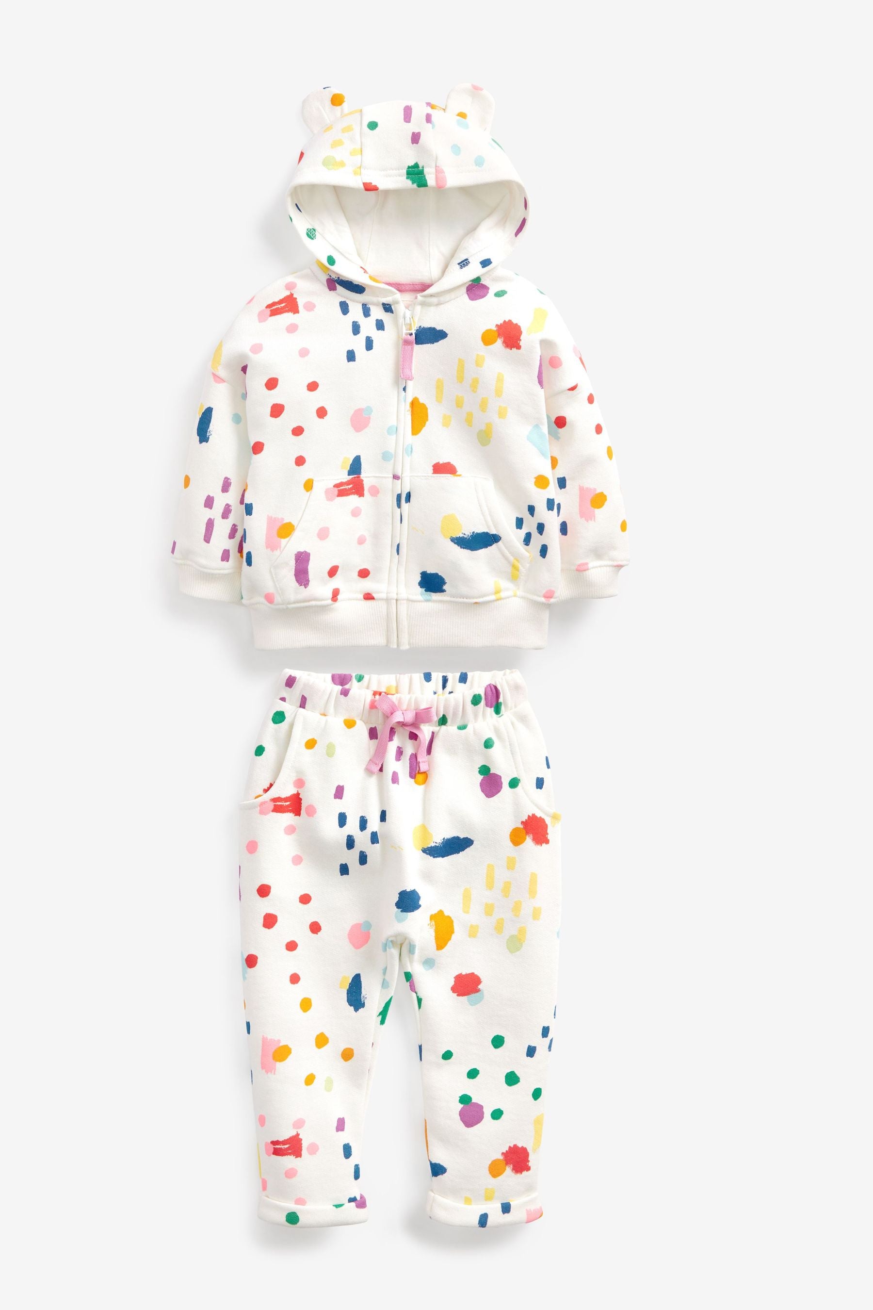 White Bright Print Hoodie & Joggers Co-Ord Set (3mths-7yrs)