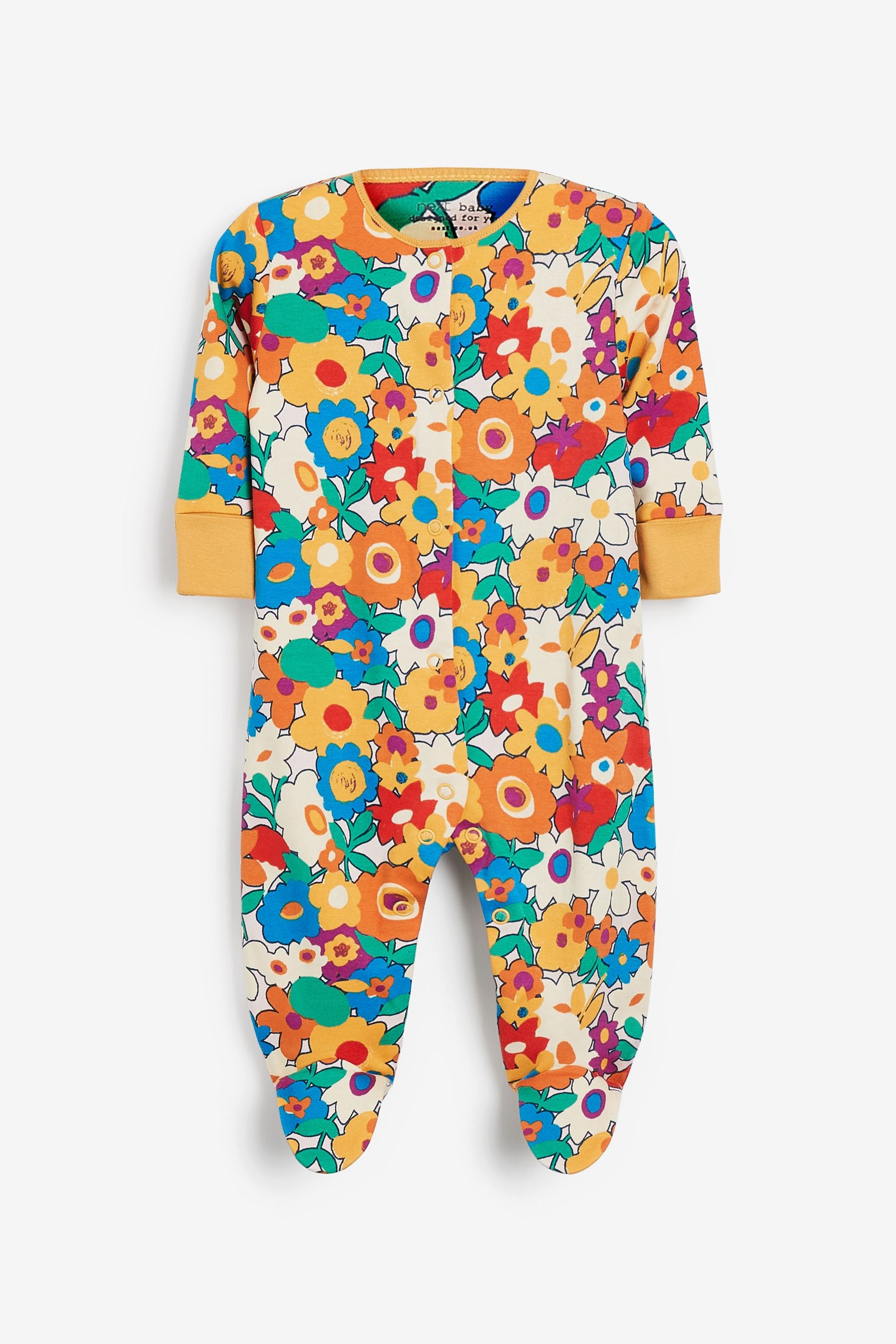 Bright Sunflower 3 Pack Embroidered Detail Baby Sleepsuits (0-3yrs)