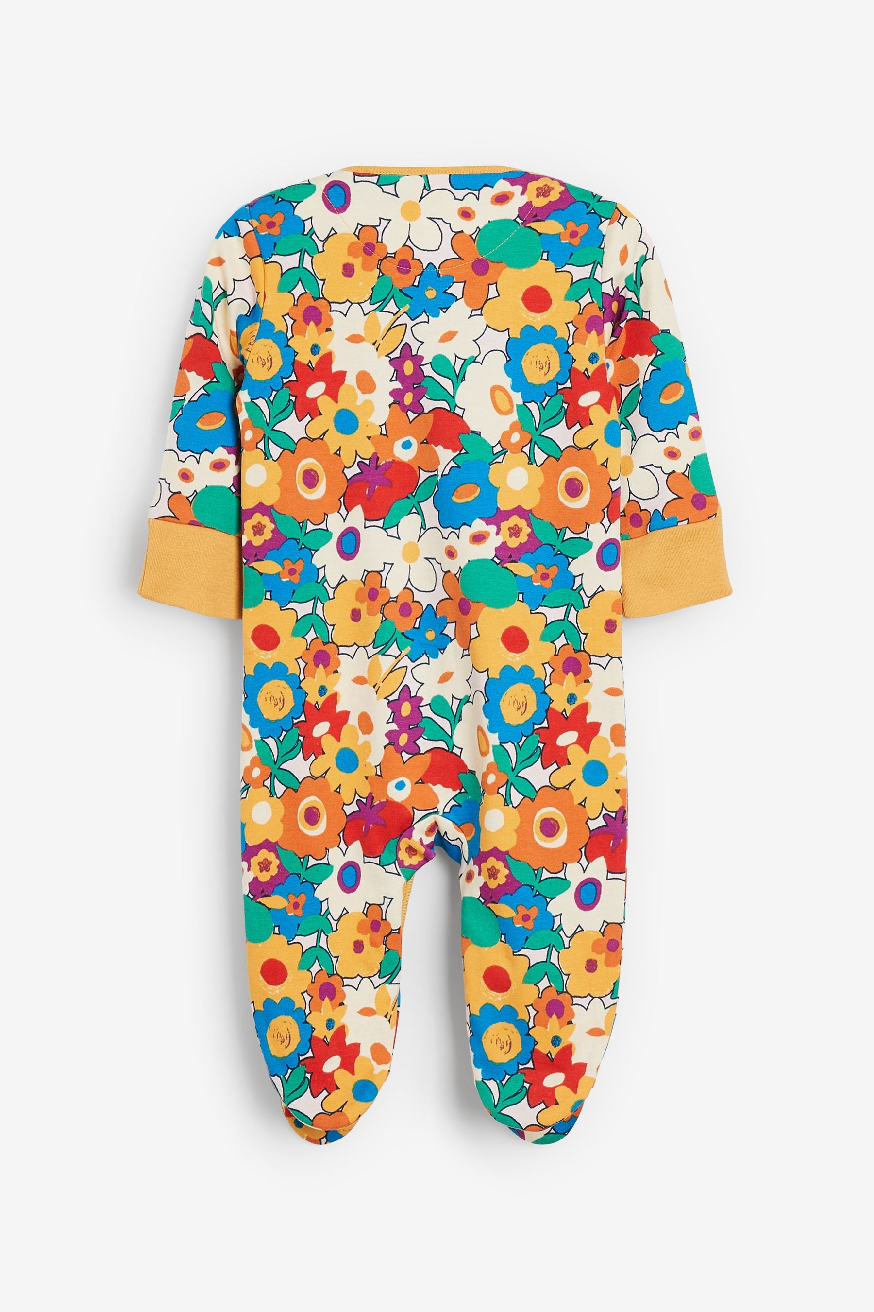 Bright Sunflower 3 Pack Embroidered Detail Baby Sleepsuits (0-3yrs)