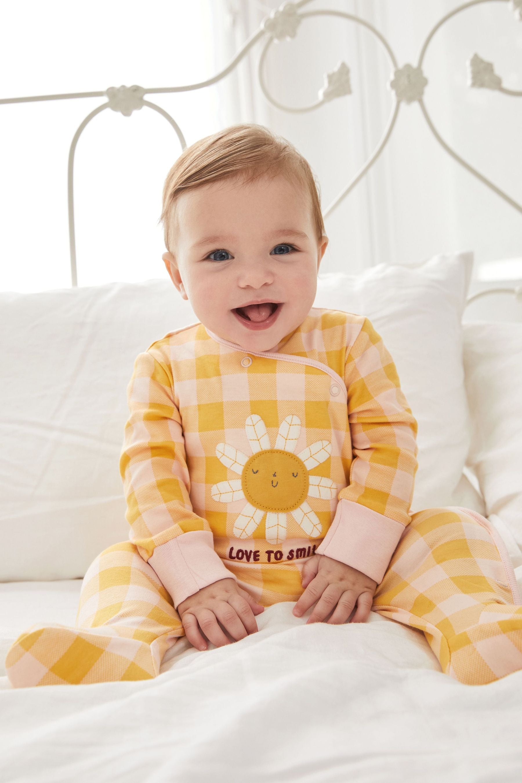 Bright Sunflower 3 Pack Embroidered Detail Baby Sleepsuits (0-3yrs)