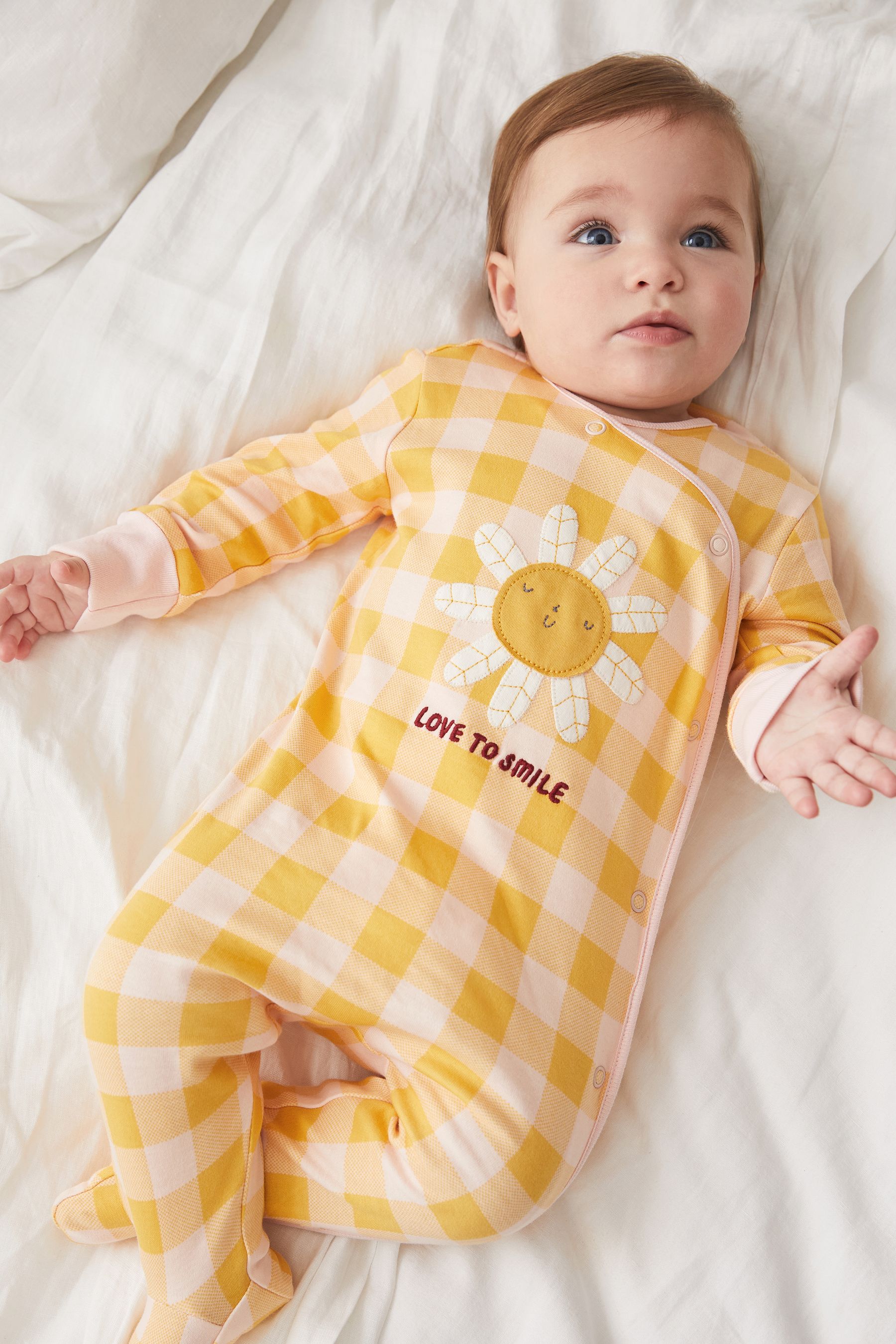 Bright Sunflower 3 Pack Embroidered Detail Baby Sleepsuits (0-3yrs)