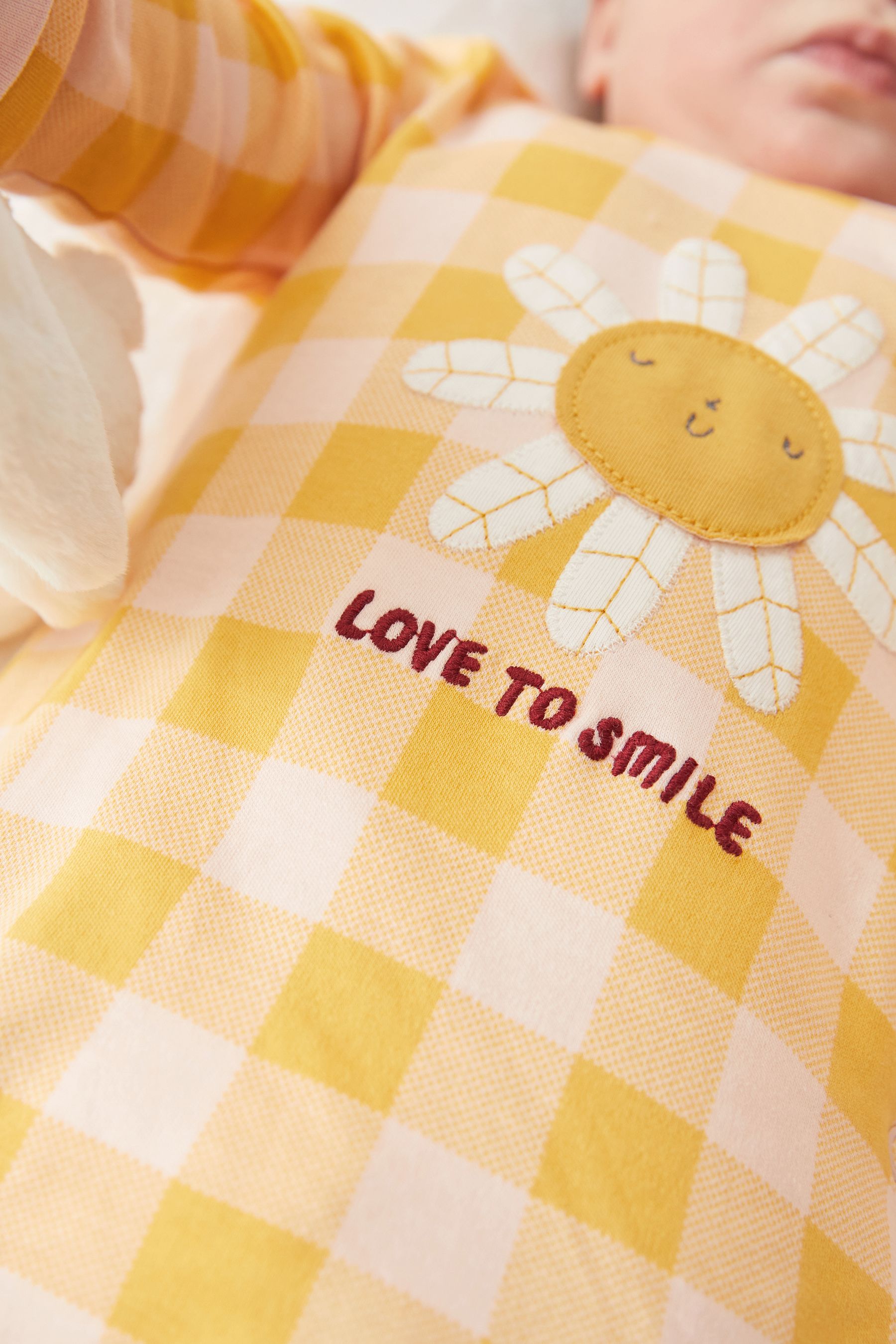 Bright Sunflower 3 Pack Embroidered Detail Baby Sleepsuits (0-3yrs)