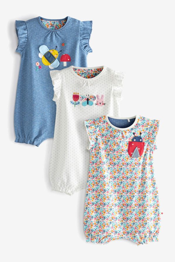 Bright Ditsy Print 3 Pack Rompers (0mths-3yrs)