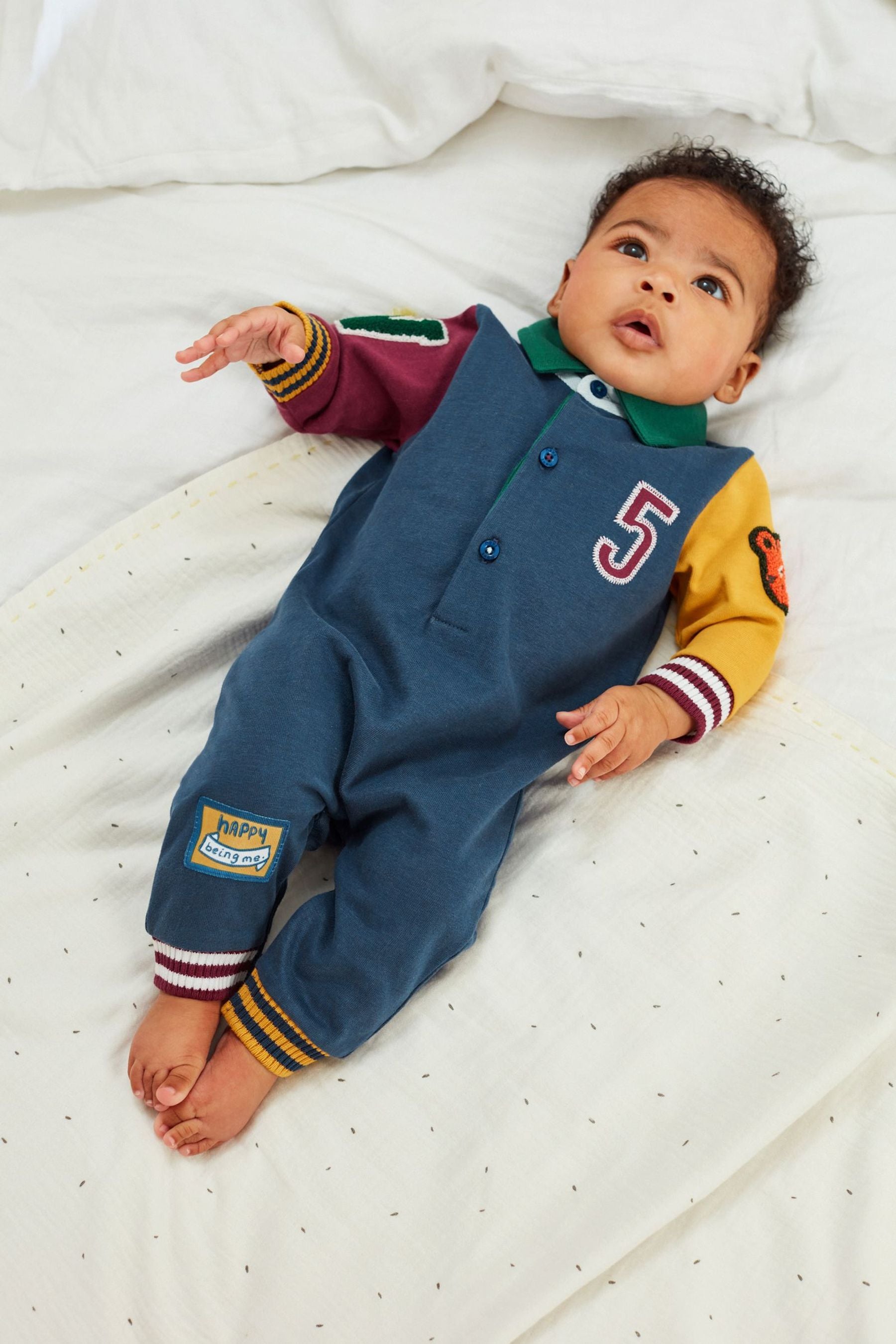 Navy Blue Varsity Baby Polo Romper (0mths-3yrs)