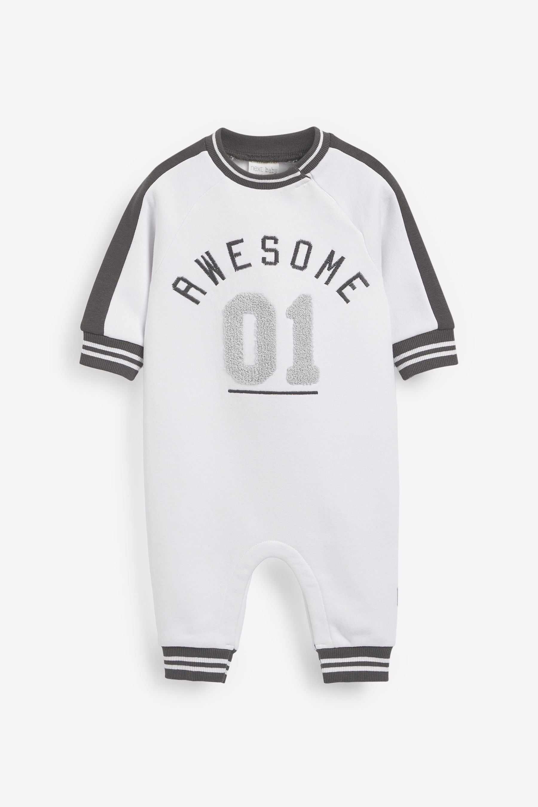 White Baby Printed Varsity Romper (0mths-3yrs)