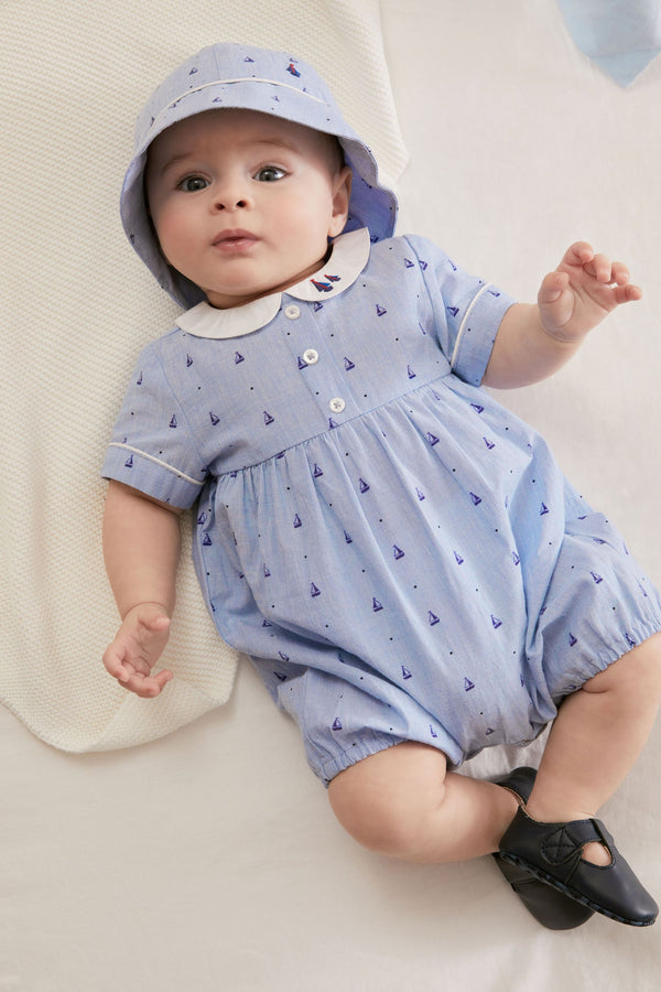 Blue Baby Smart Boat Romper And Hat Set (0mths-3yrs)