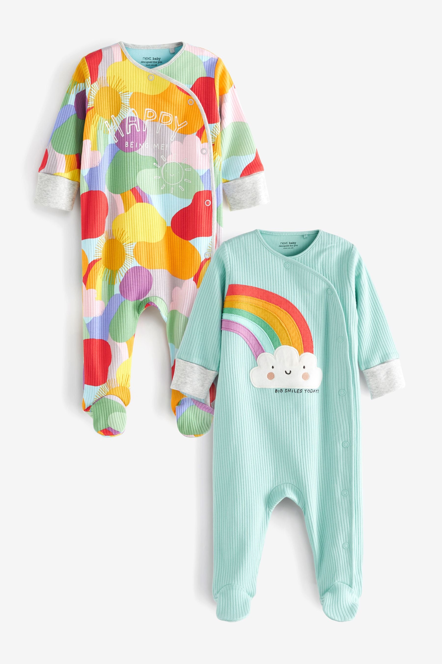 Bright Rainbow Pastel Sleepsuits 2 Pack (0mths-2yrs)