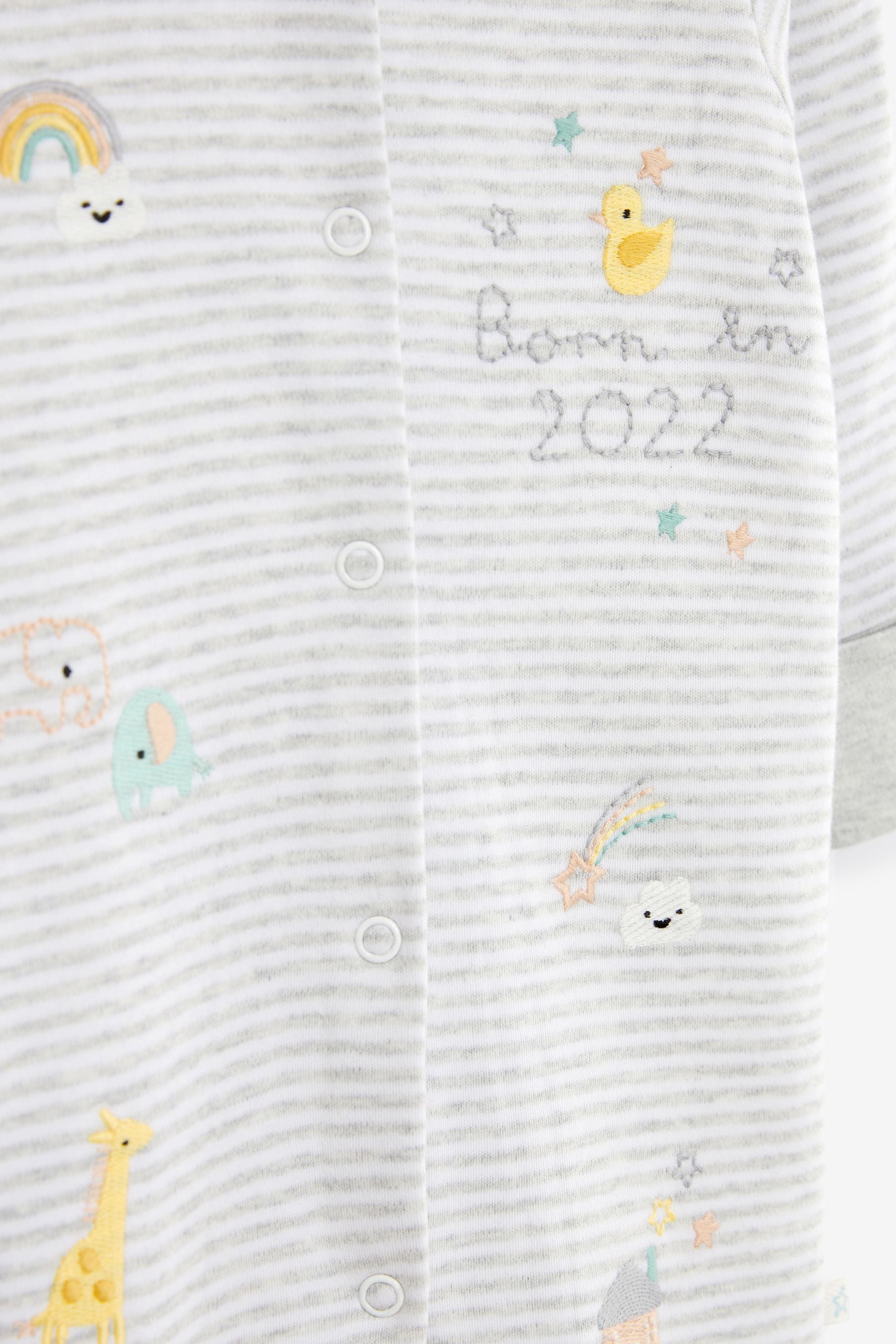 White/Grey Stripe Born In 2022 Single Sleepsuit (0-9mths)