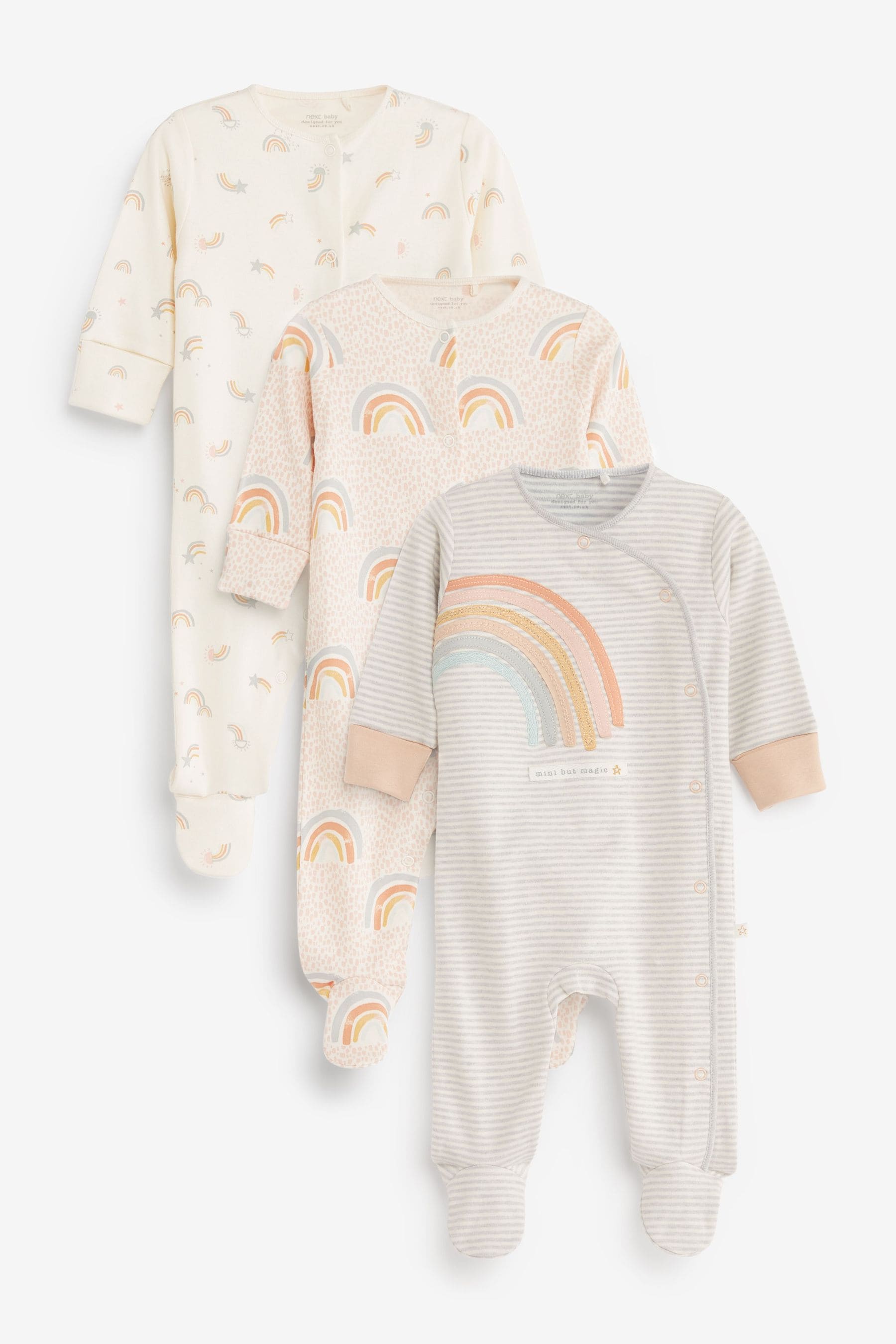 Tan Rainbows Baby Sleepsuits 3 Pack (0-2yrs)