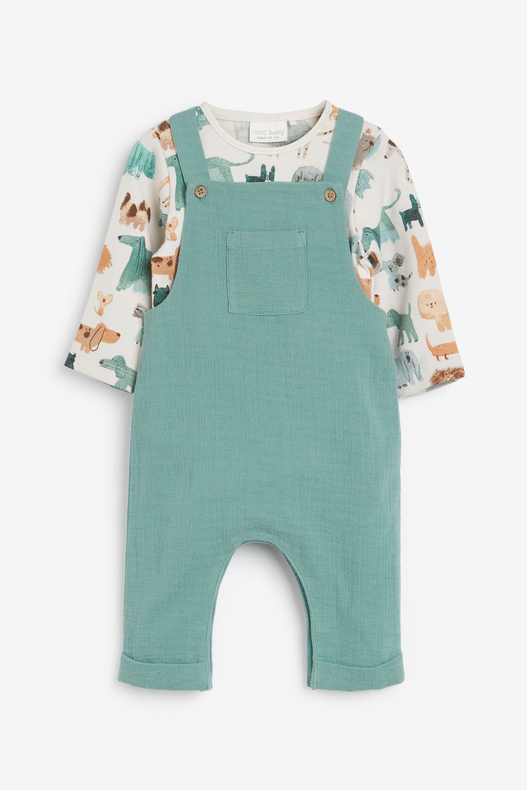 Teal Blue 2 Piece Baby Dungarees And Bodysuit Set (0mths-3yrs)