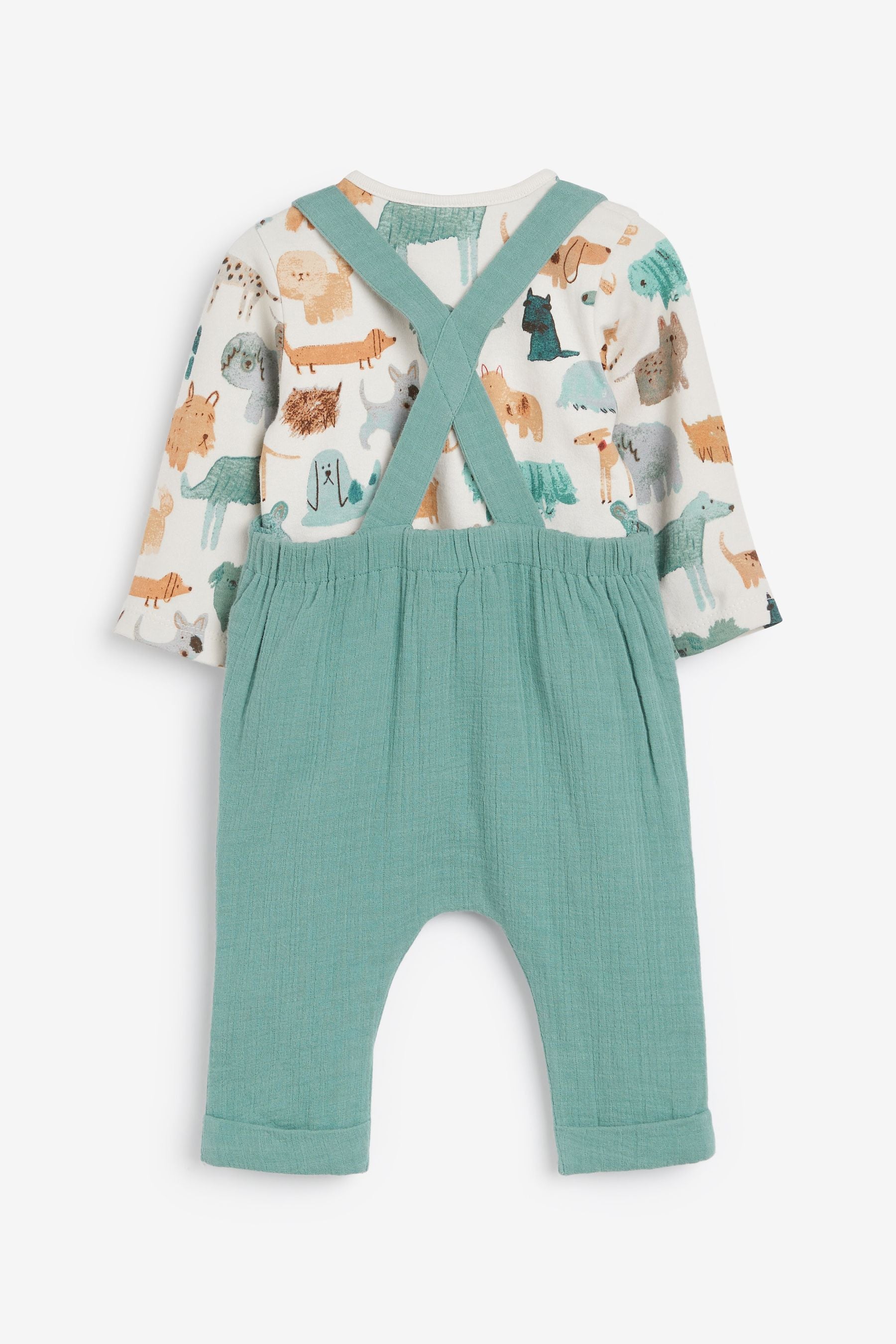 Teal Blue 2 Piece Baby Dungarees And Bodysuit Set (0mths-3yrs)