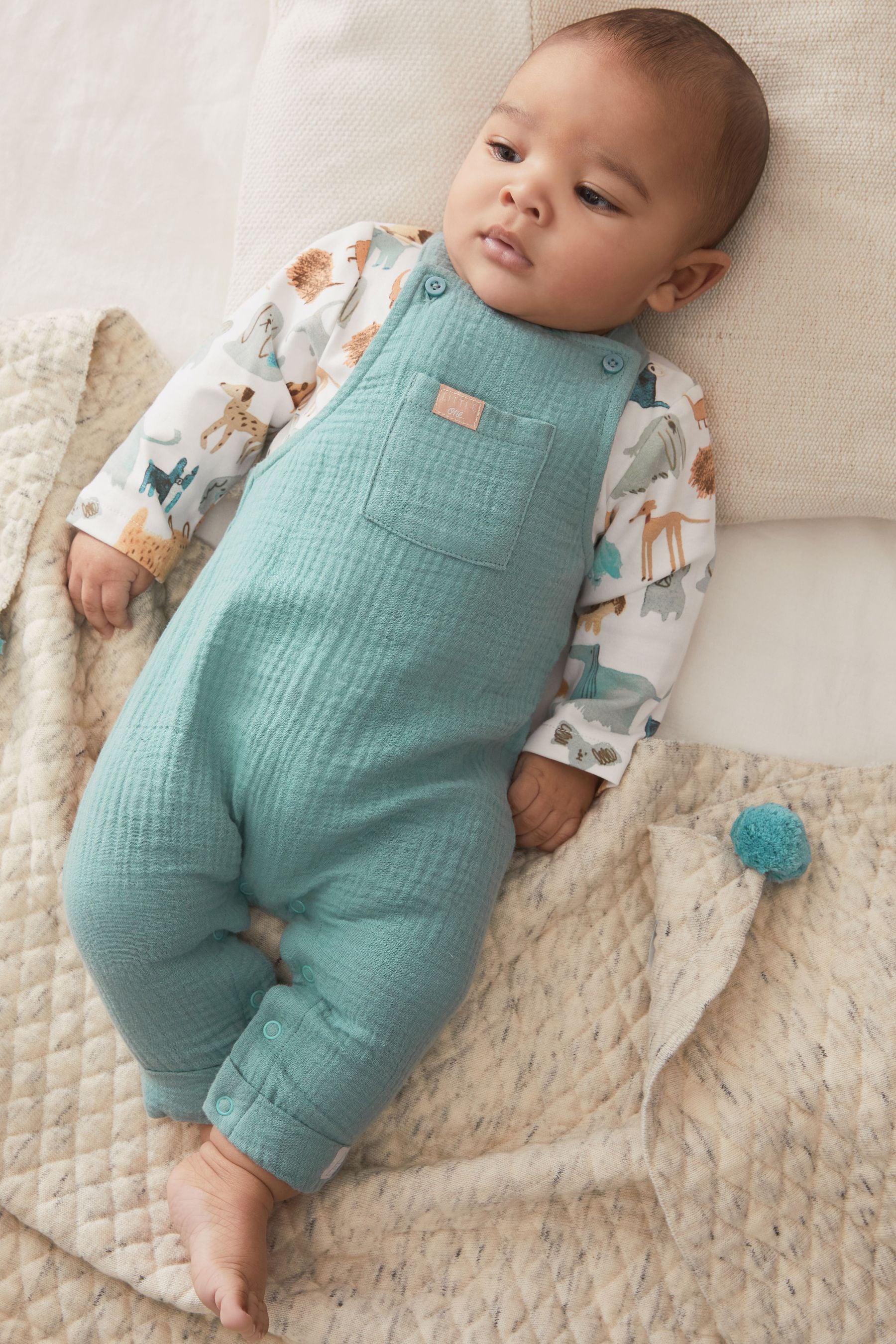 Teal Blue 2 Piece Baby Dungarees And Bodysuit Set (0mths-3yrs)