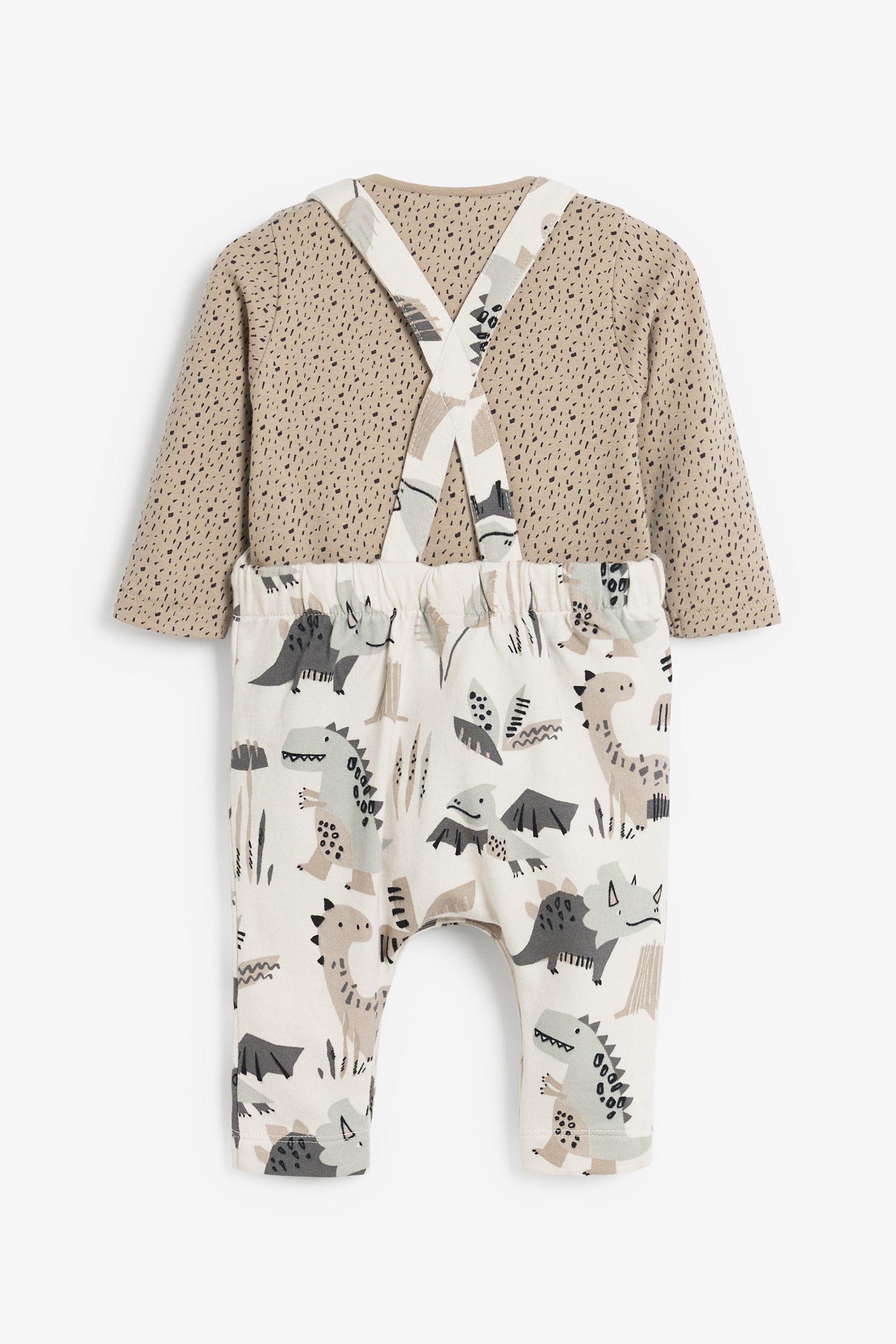 Cream Dinosaur Baby Dungarees And Bodysuit Set (0mths-3yrs)