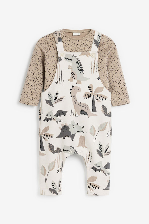 Cream Dinosaur Baby Dungarees And Bodysuit Set (0mths-3yrs)